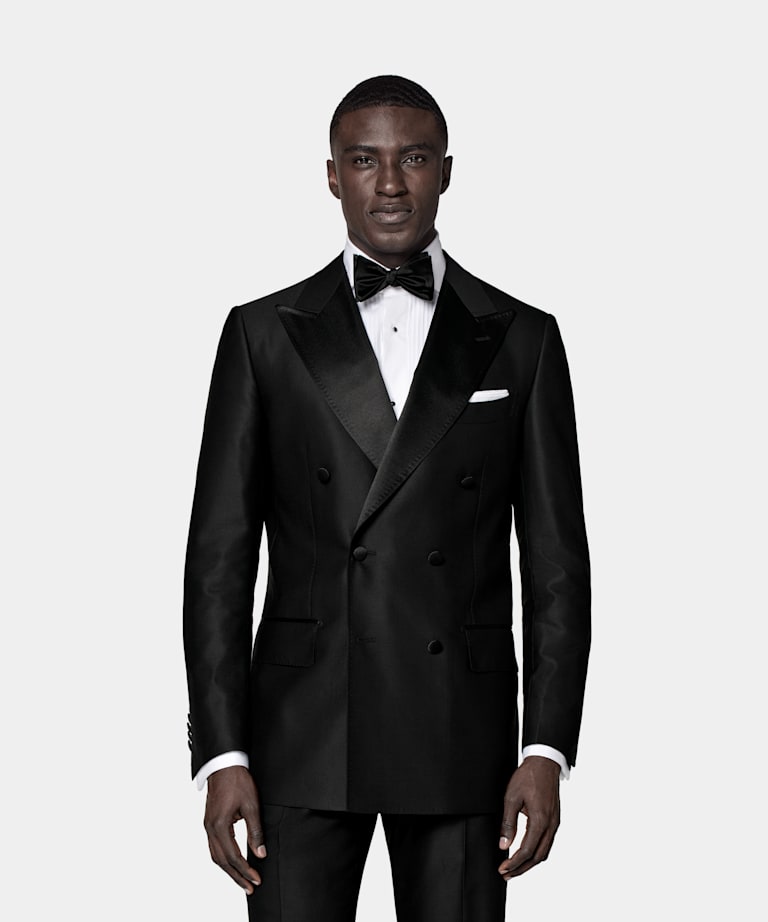 SUITSUPPLY All Season Pure S130's Wool by Delfino, Italy Black Tailored Fit Milano Tuxedo