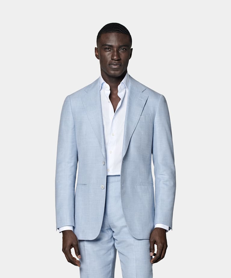 SUITSUPPLY Summer Wool Silk Linen by E.Thomas, Italy Light Blue Tailored Fit Havana Suit