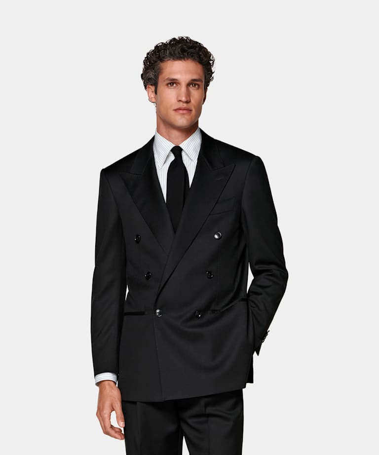 SUITSUPPLY All Season Wool Mohair by Vitale Barberis Canonico, Italy Black Relaxed Fit Roma Suit