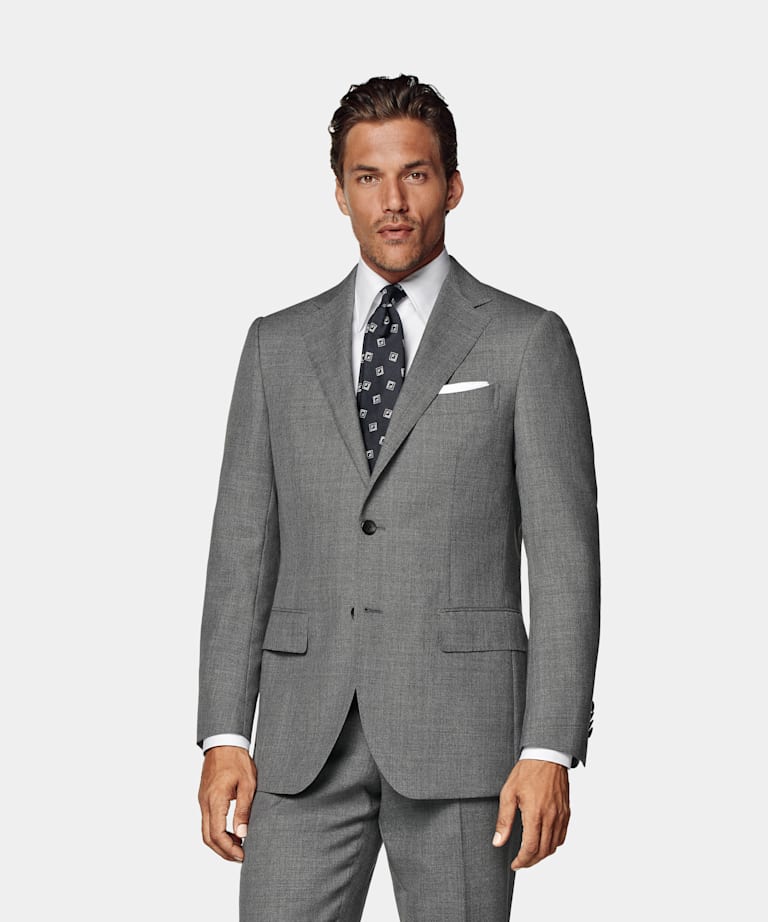 SUITSUPPLY All Season Pure Tropical Wool by Vitale Barberis Canonico, Italy Mid Grey Perennial Tailored Fit Lazio Suit