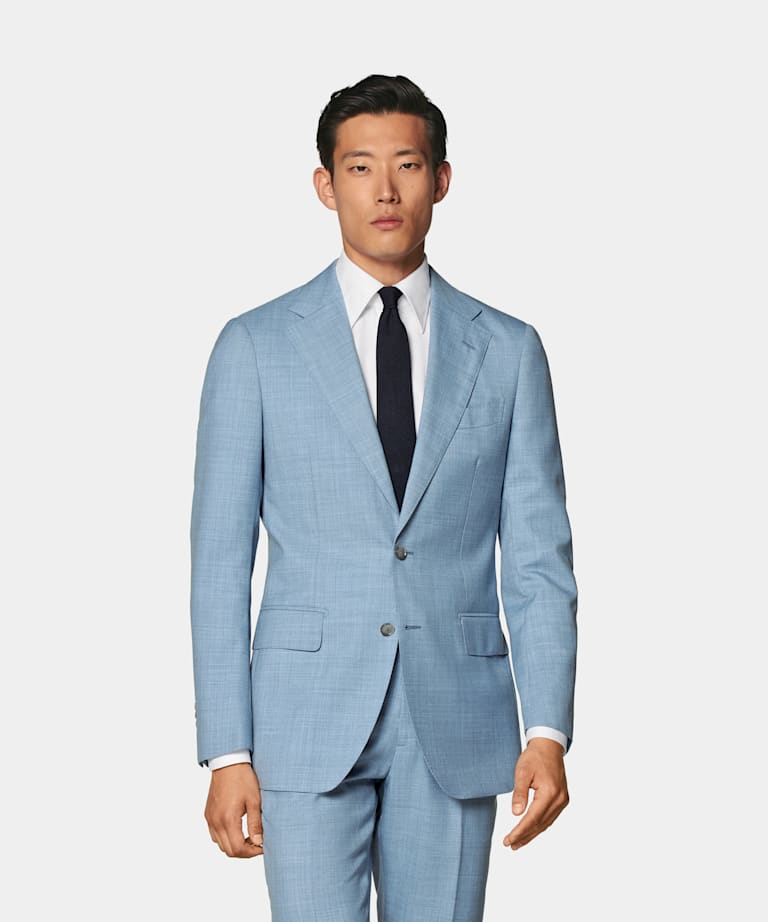 SUITSUPPLY 四季 意大利 Vitale Barberis Canonico 生产的热带羊毛面料 Perennial Havana 浅蓝色合体身型西装