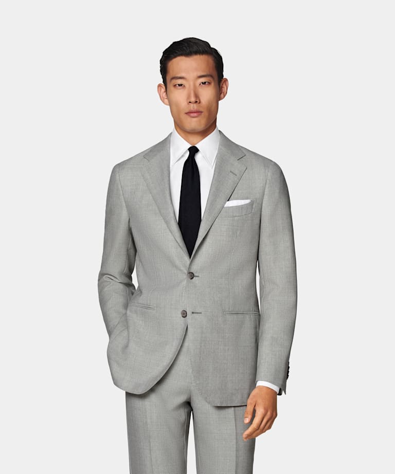 SUITSUPPLY All Season Pure Wool by Vitale Barberis Canonico, Italy Light Grey Tailored Fit Havana Suit