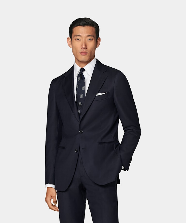 SUITSUPPLY All Season Pure Wool by Reda, Italy Navy Perennial Tailored Fit Havana Suit