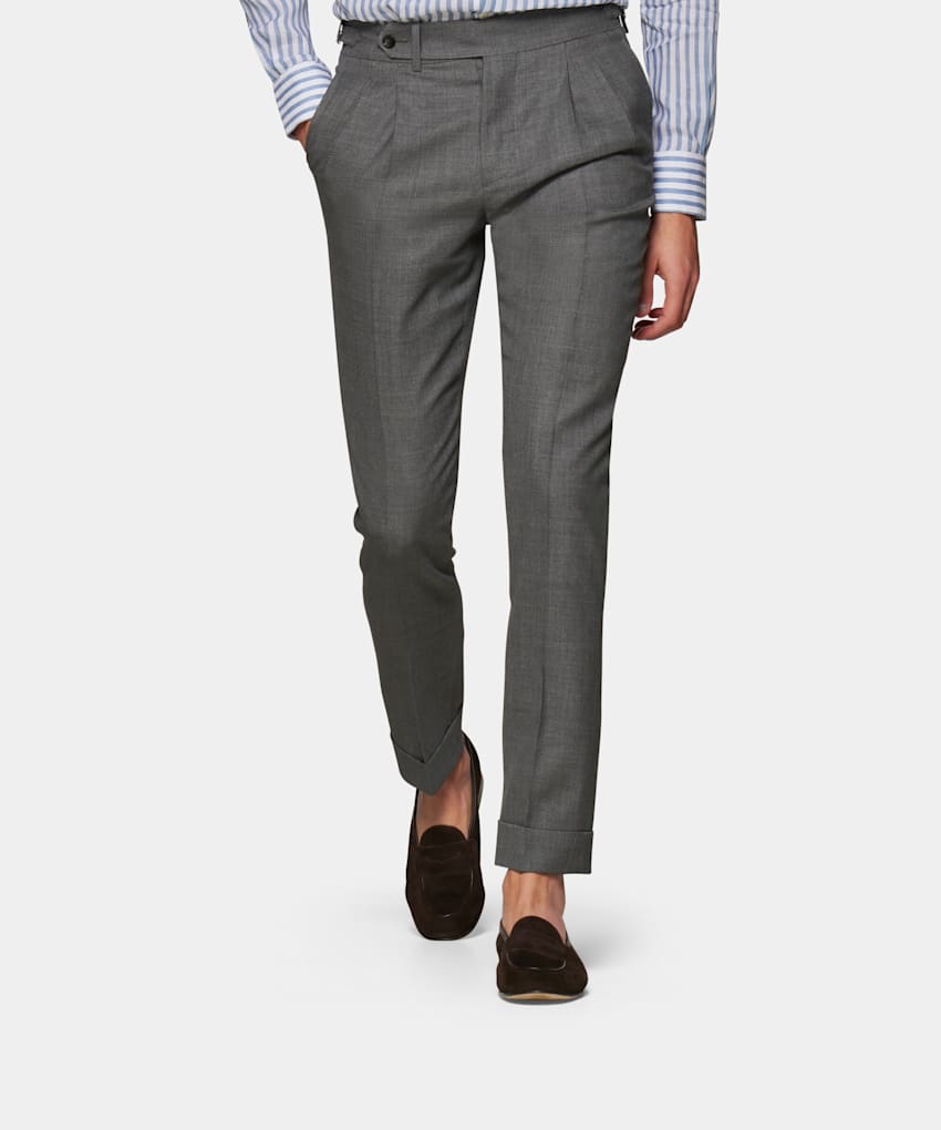 Grey pleated trousers clearance