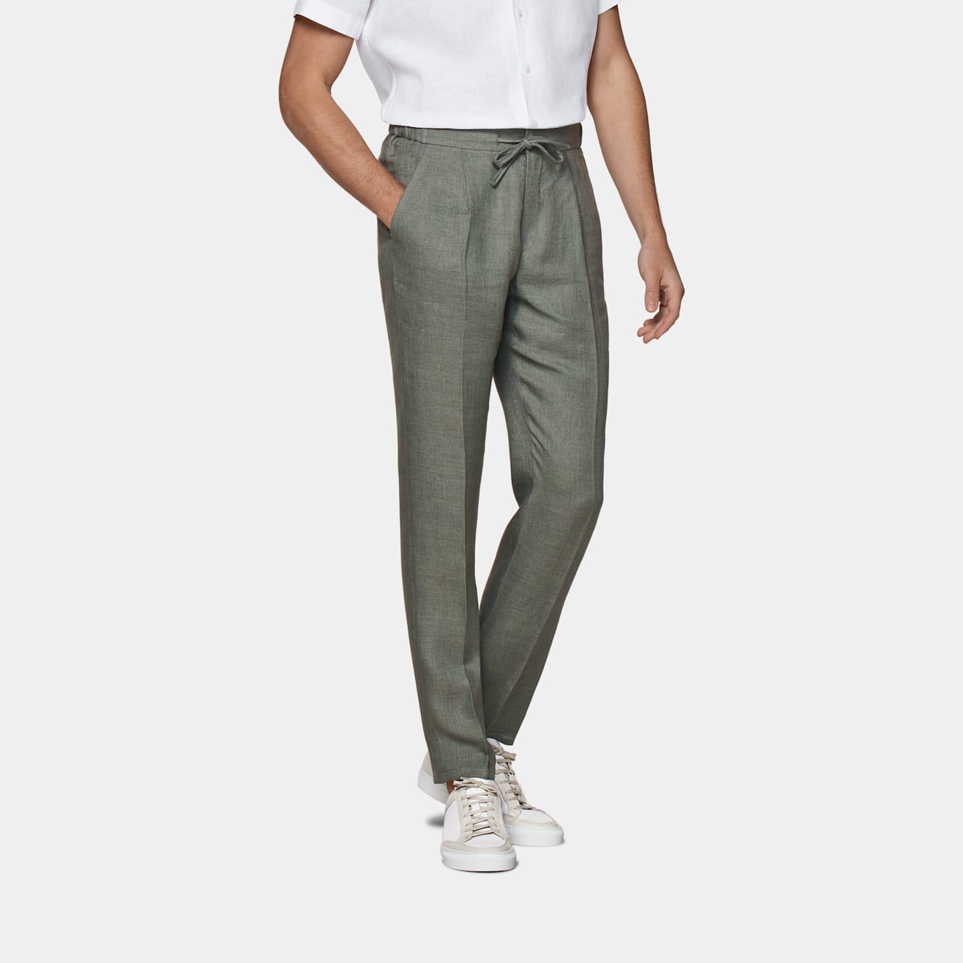 Suitsupply Green Slim Leg Tapered Pants In Gray