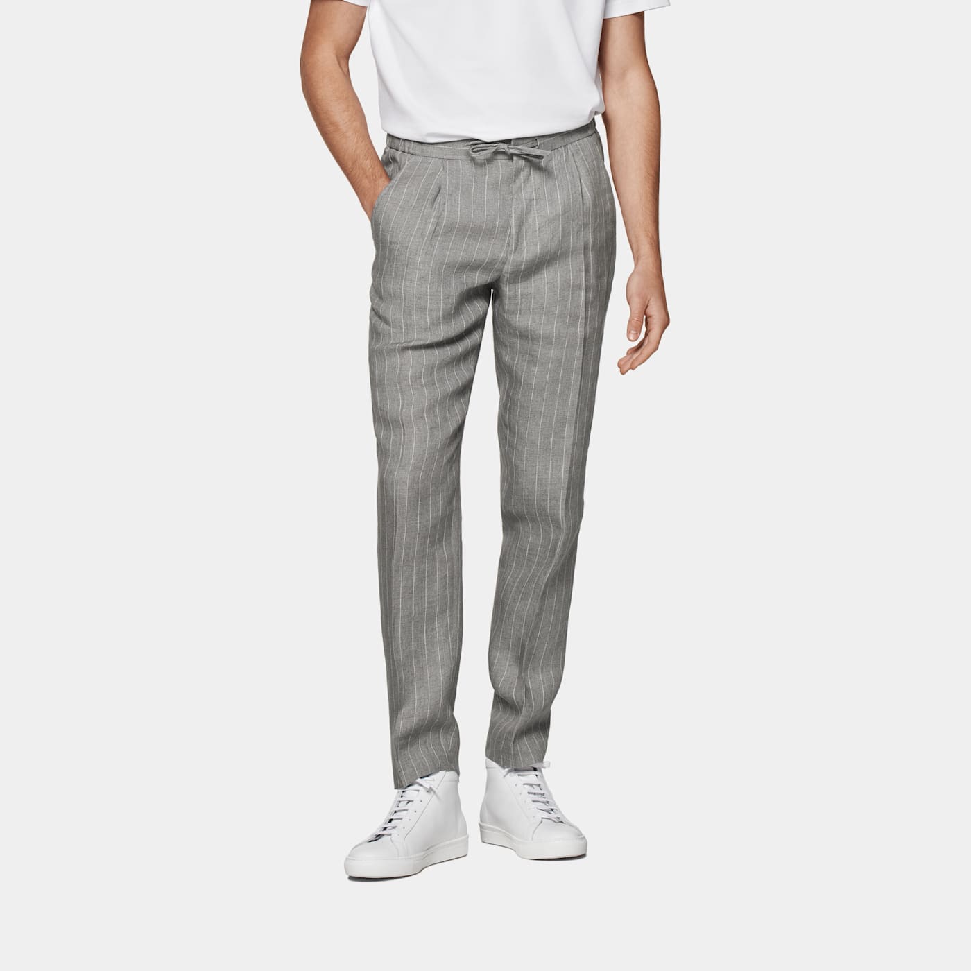 Suitsupply Light Grey Striped Drawstring Ames Pants In Gray