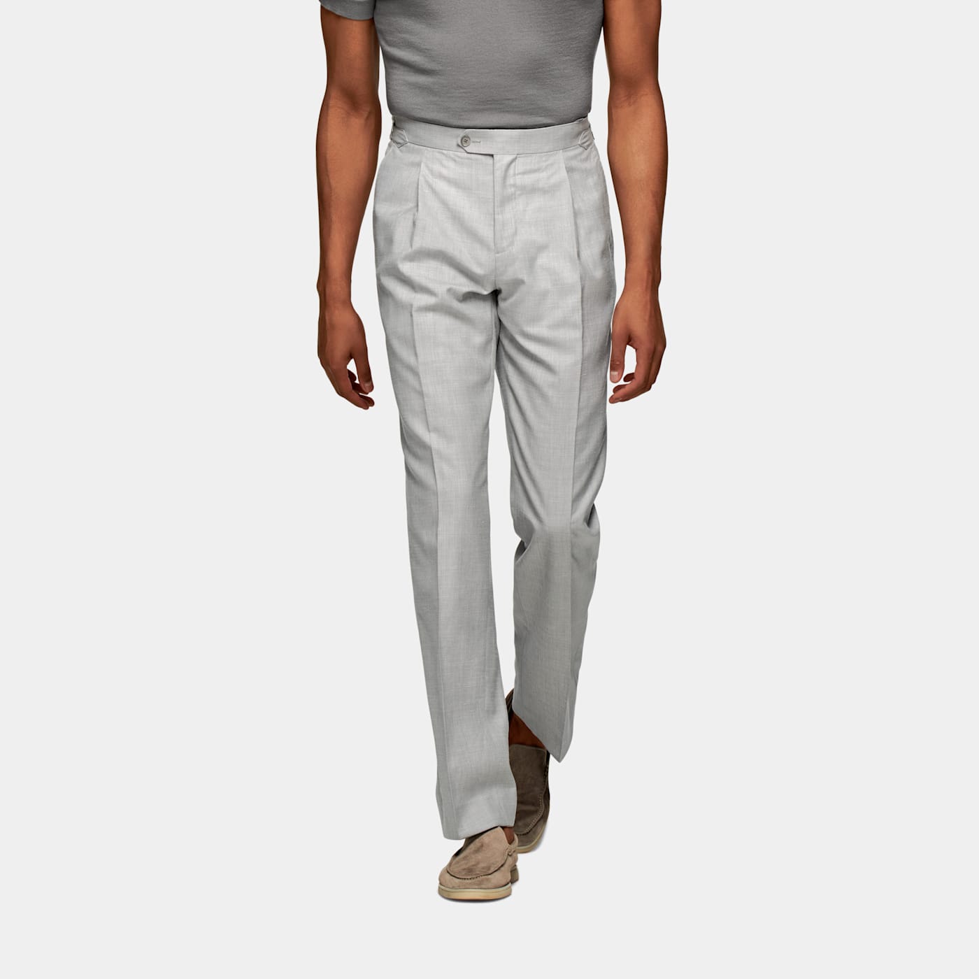 Suitsupply Light Grey Pleated Duca Pants In Gray