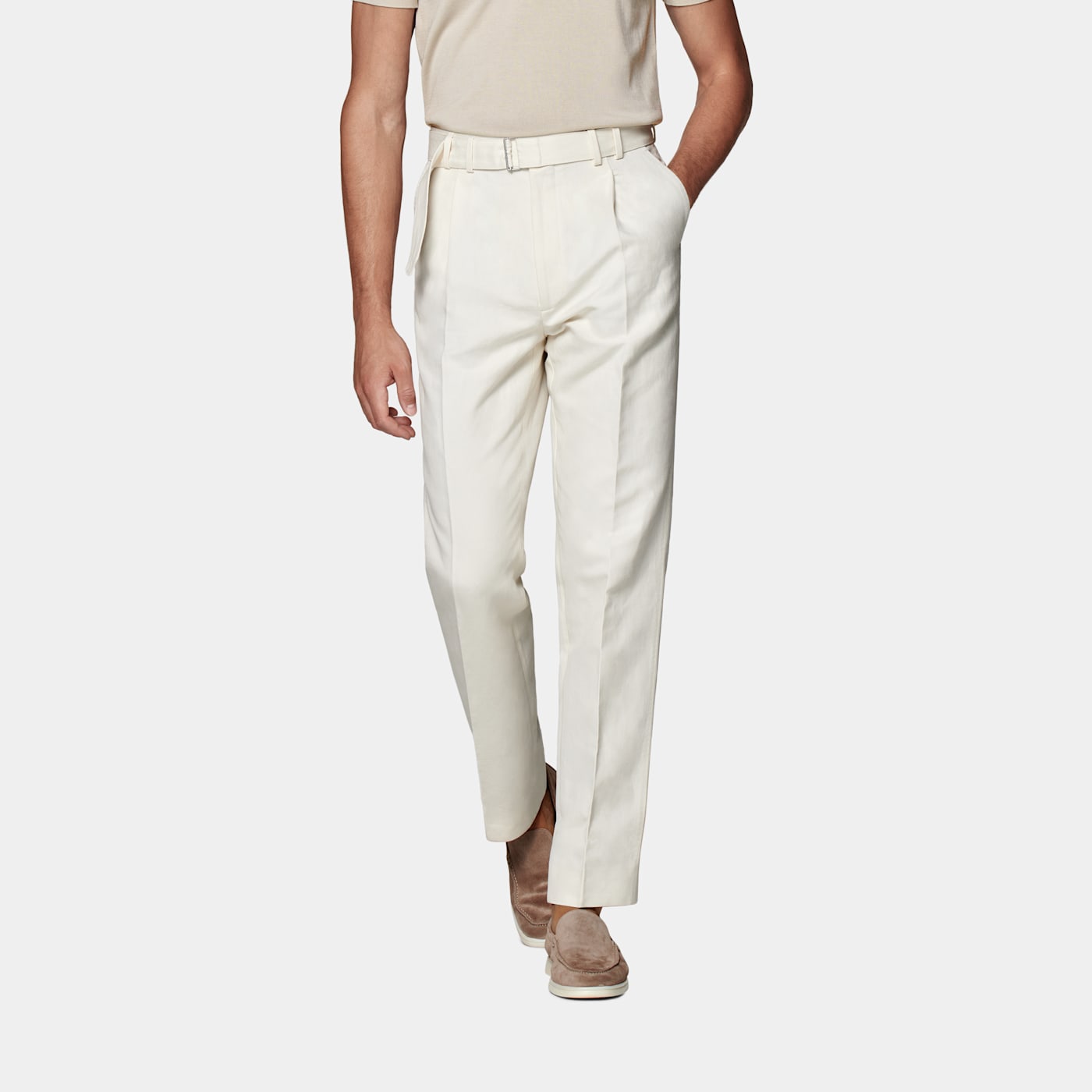 Suitsupply Off-white Belted Sortino Pants In Neutral
