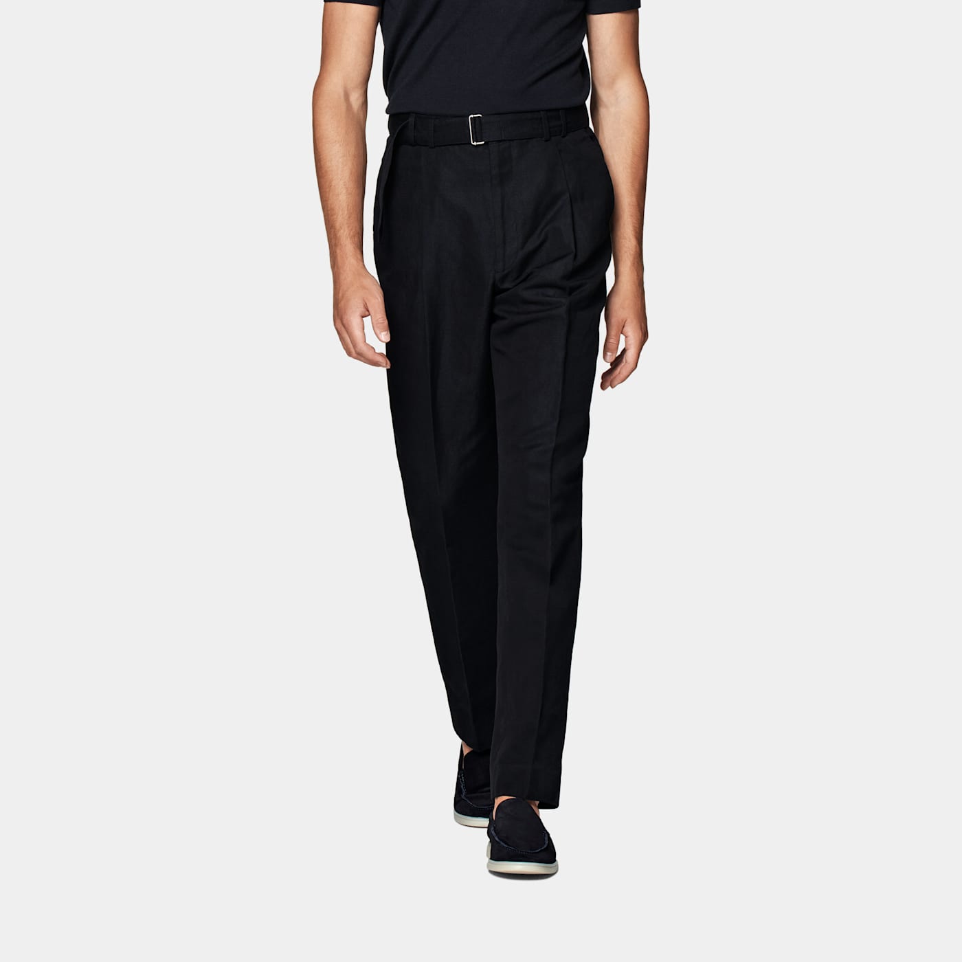 Suitsupply Navy Belted Sortino Pants In Black