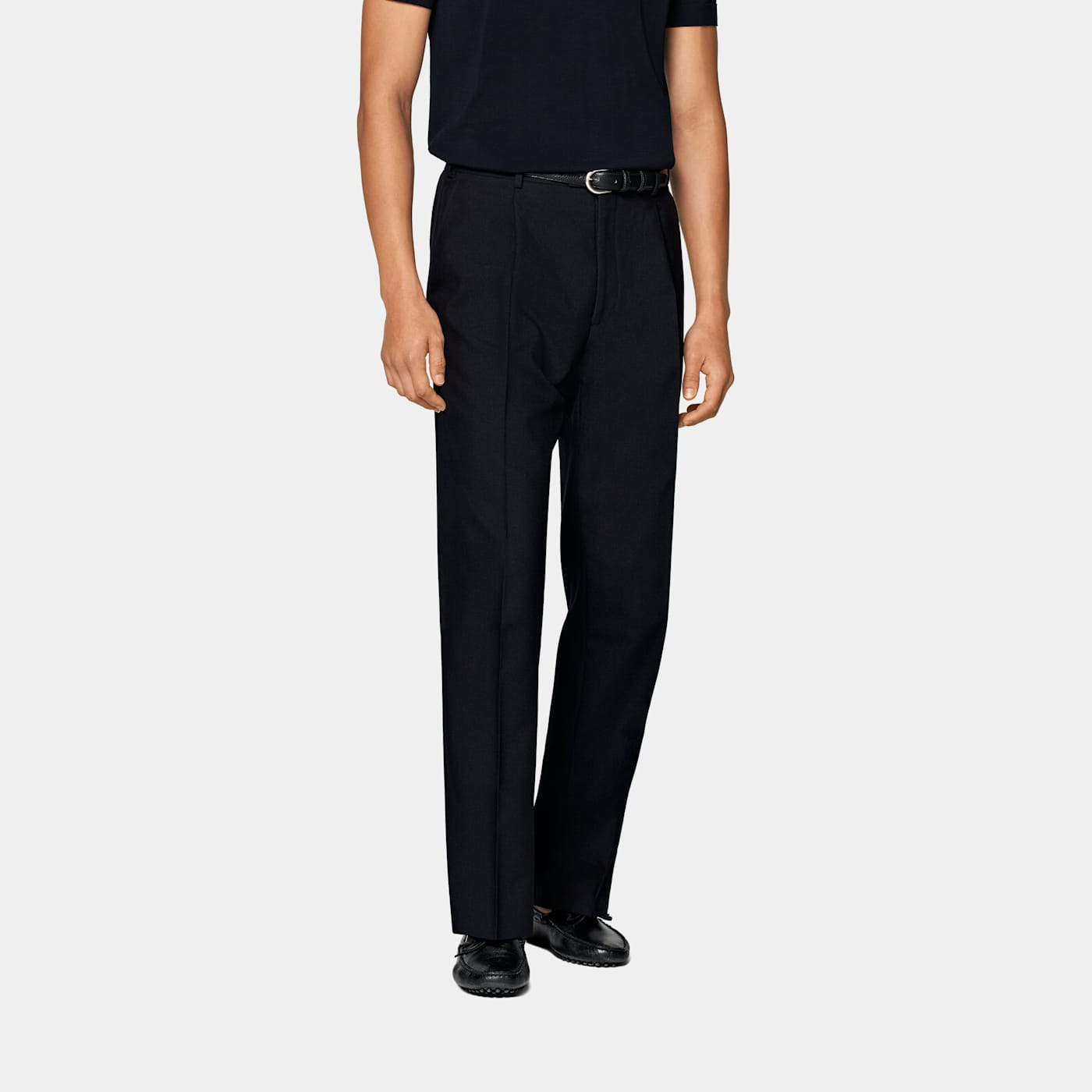 Suitsupply Navy Wide Leg Straight Pants In Black