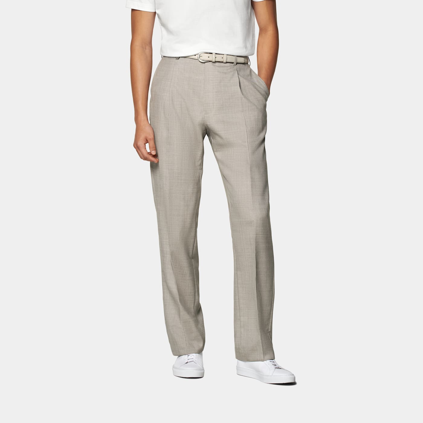 Suitsupply Light Taupe Wide Leg Straight Duca Pants In Green
