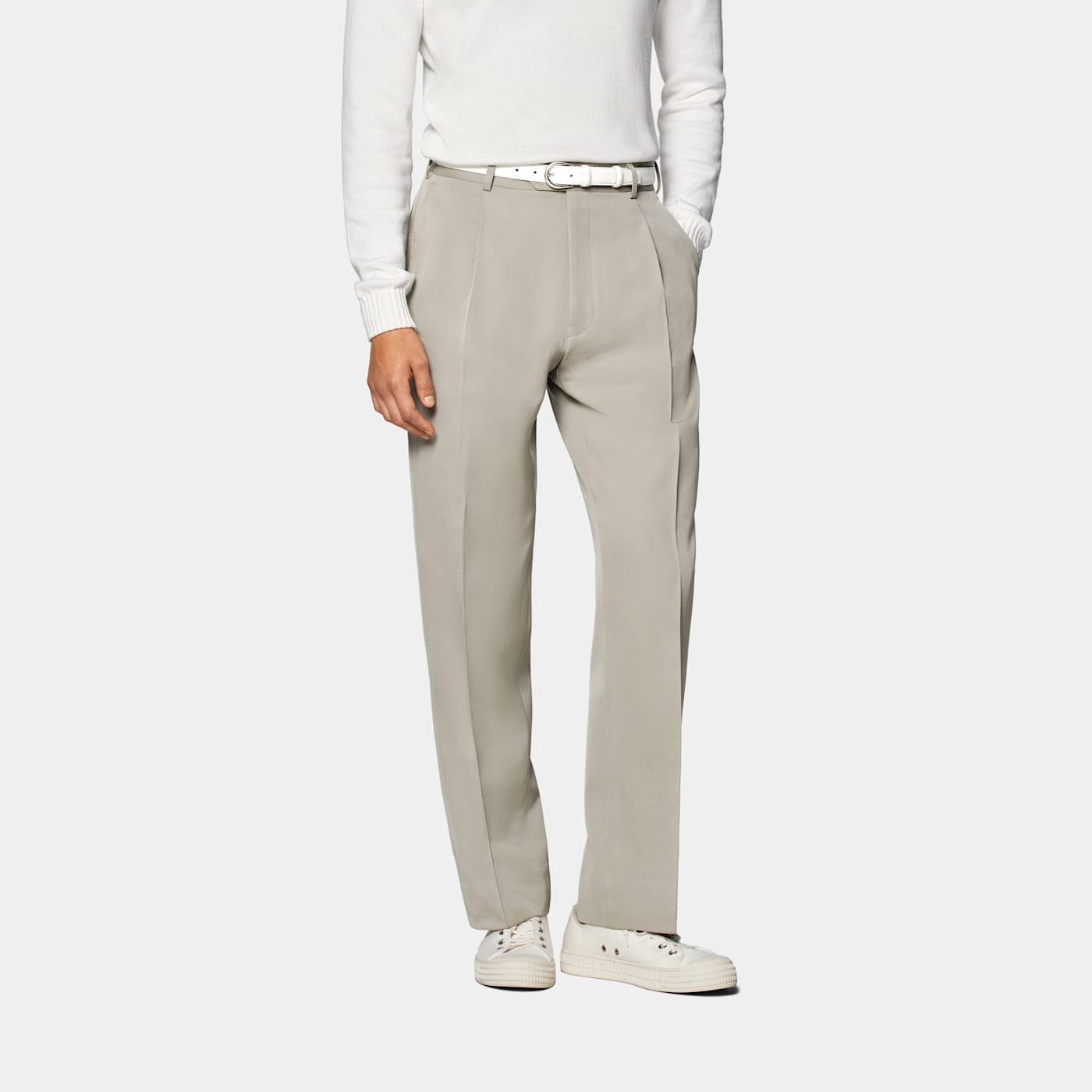 Suitsupply Light Green Pleated Duca Pants In Gray