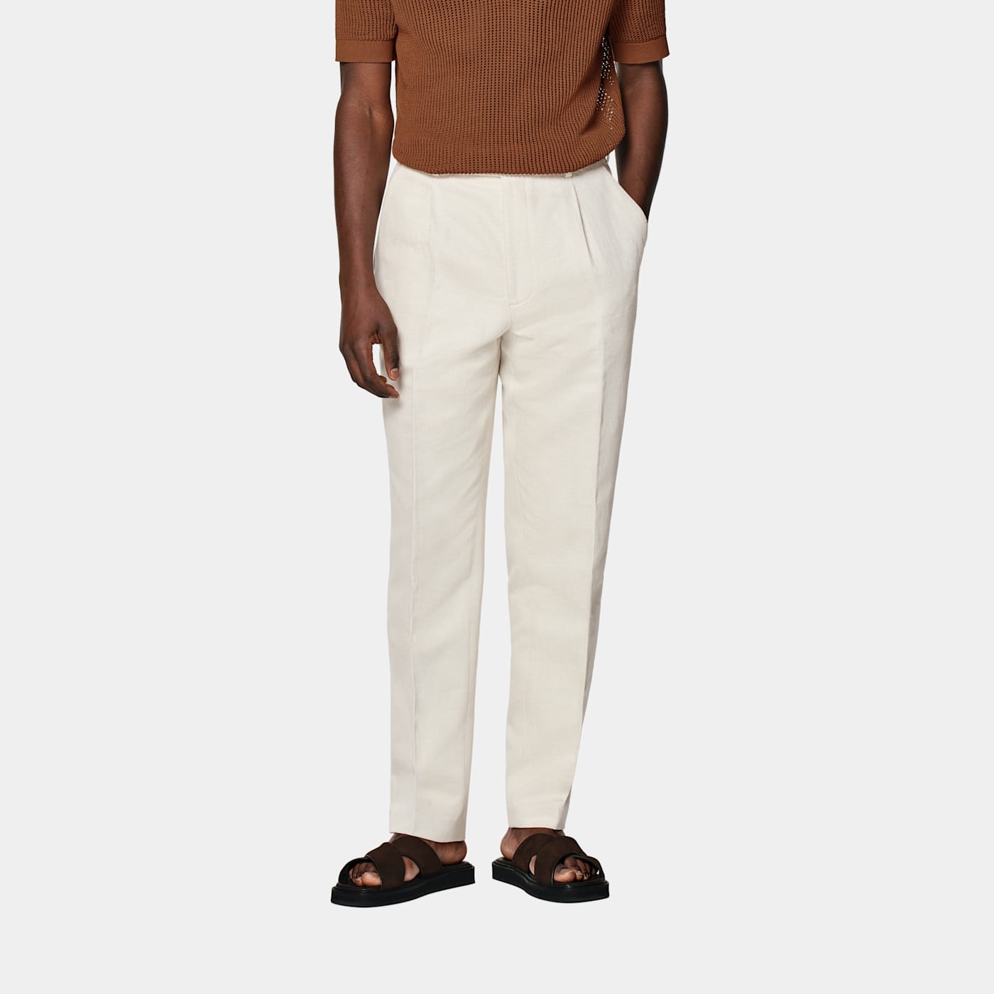 Suitsupply Sand Wide Leg Tapered Pants In White