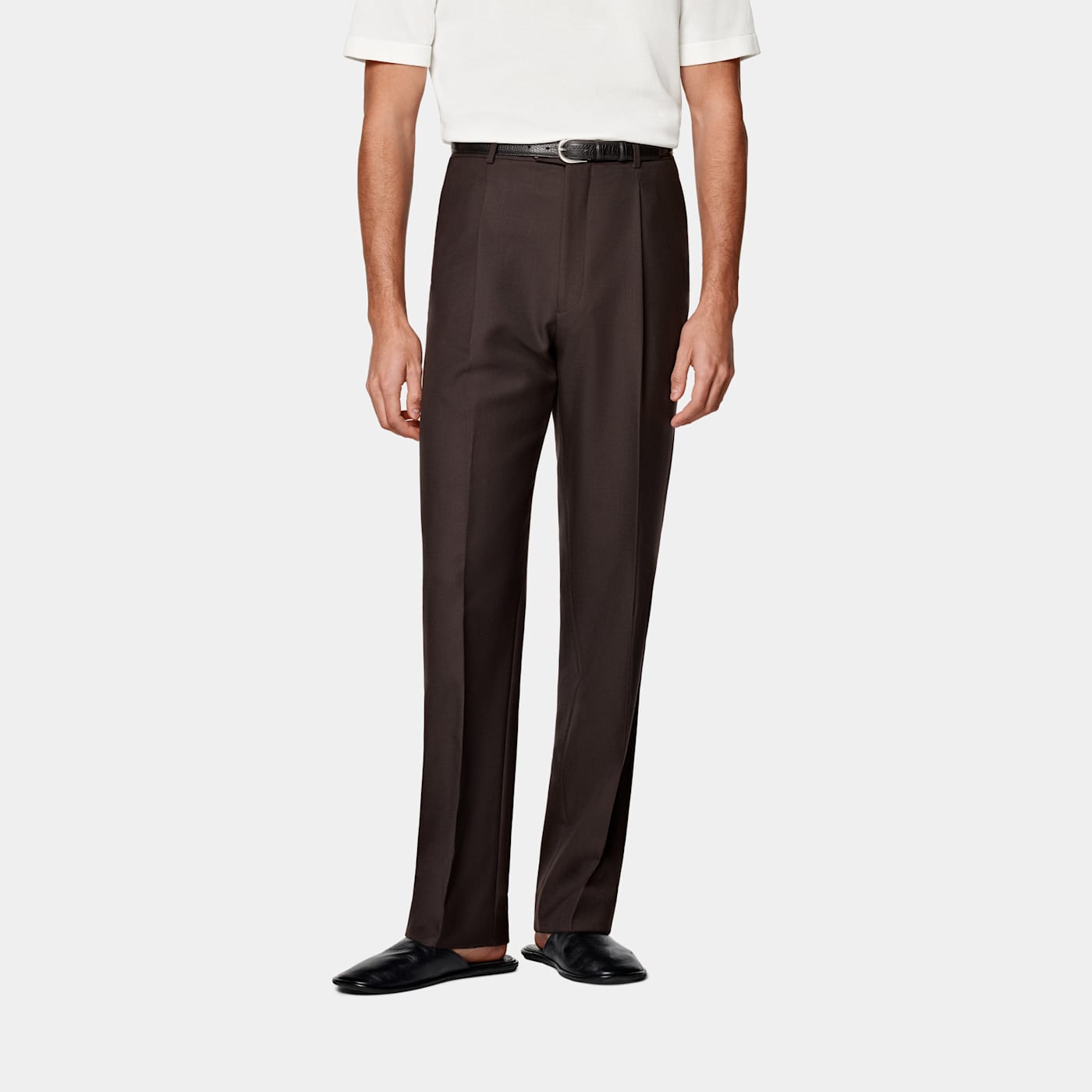 Suitsupply Dark Brown Wide Leg Straight Trousers