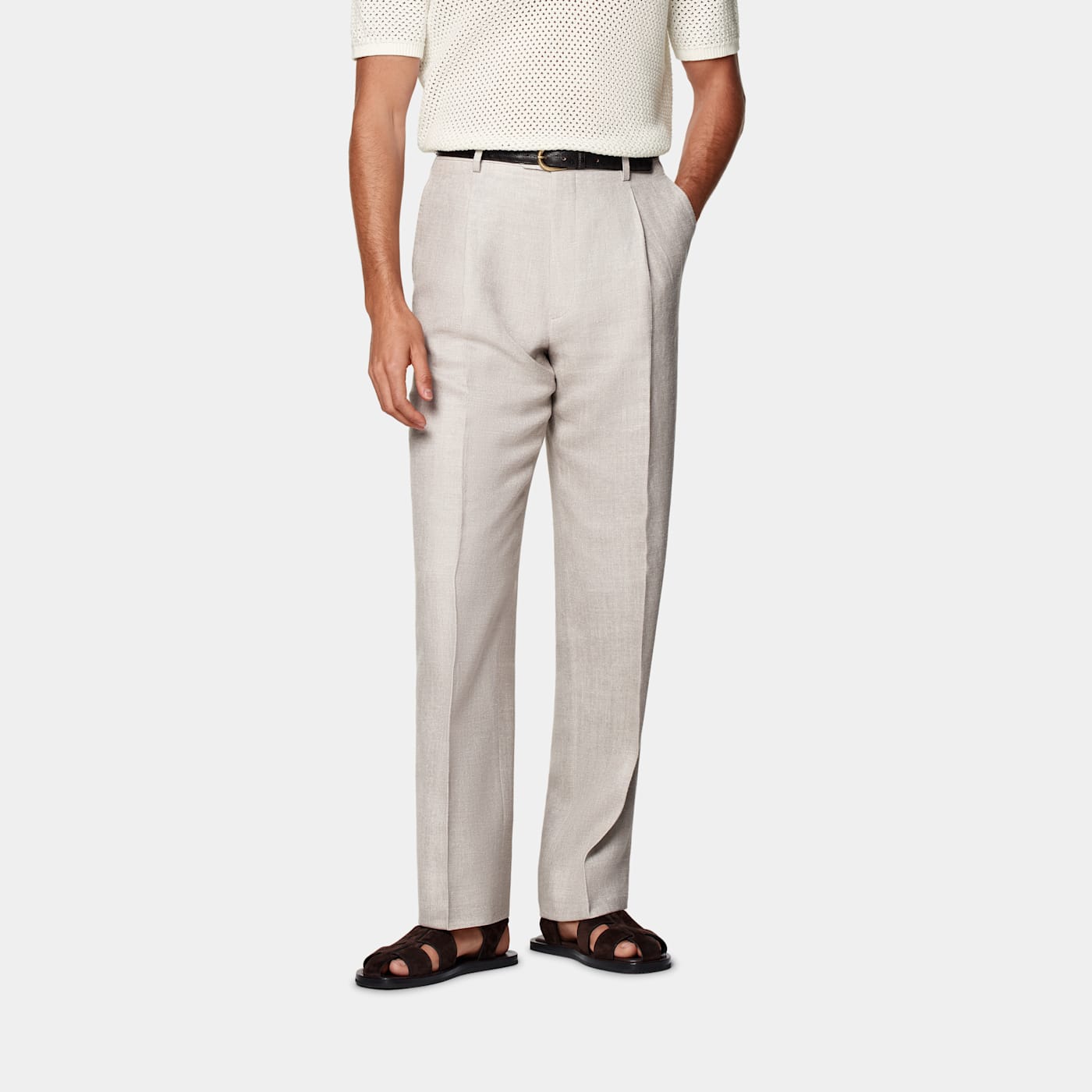Suitsupply Pantalon Wide Leg Straight Taupe Clair
