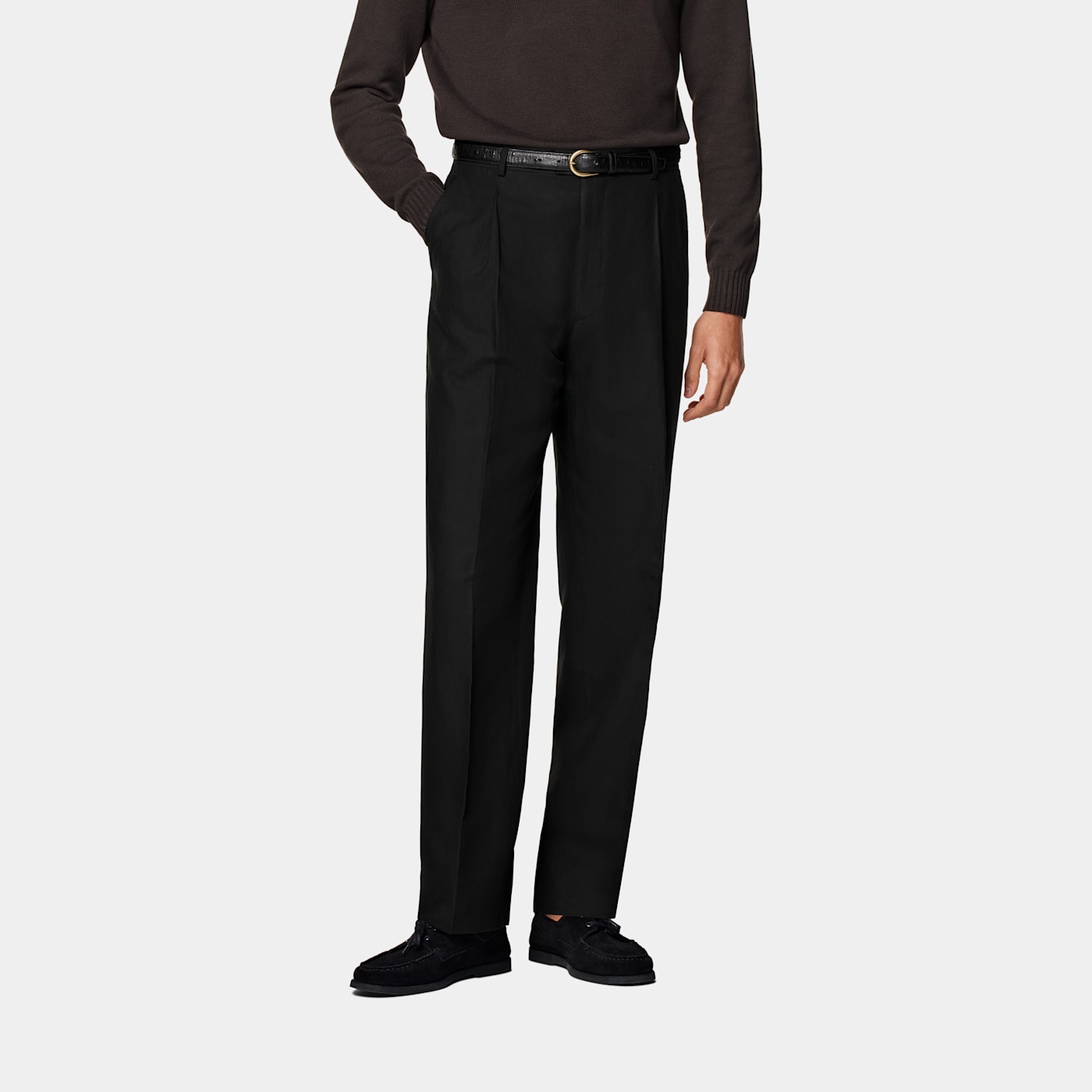 Suitsupply Black Wide Leg Straight Trousers