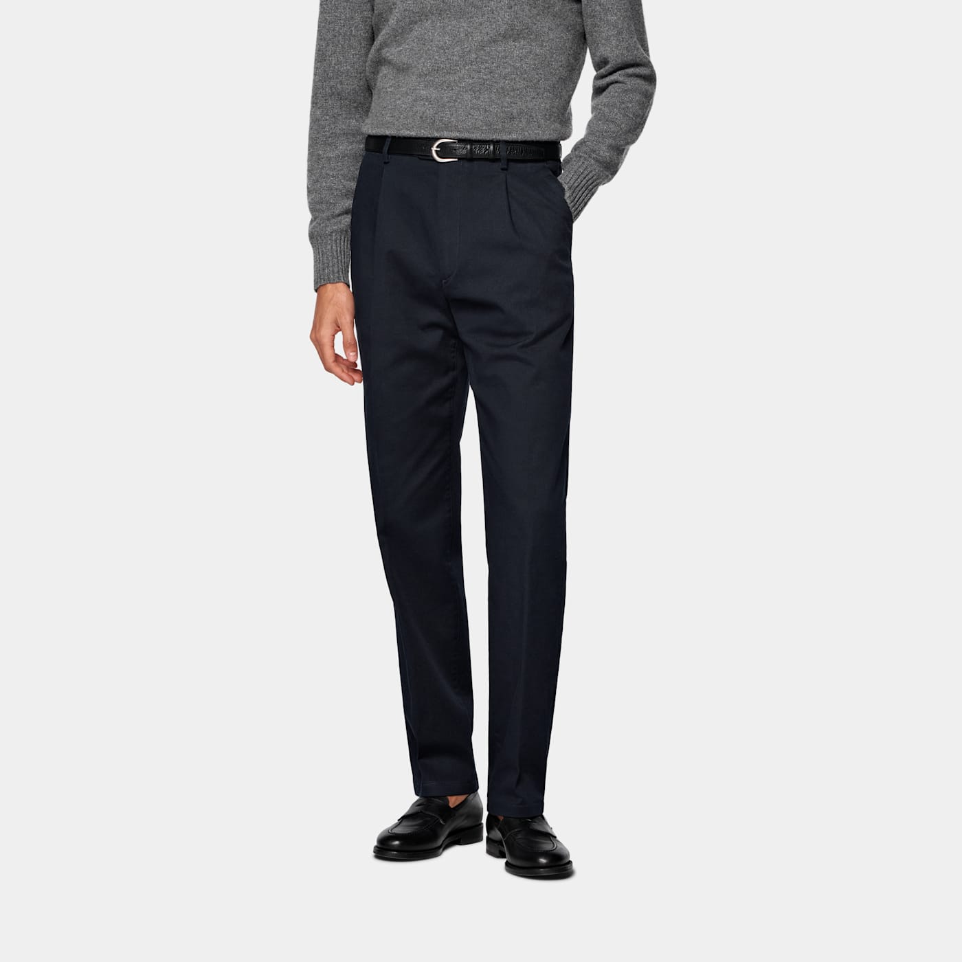 Suitsupply Navy Wide Leg Tapered Chinos In Blue