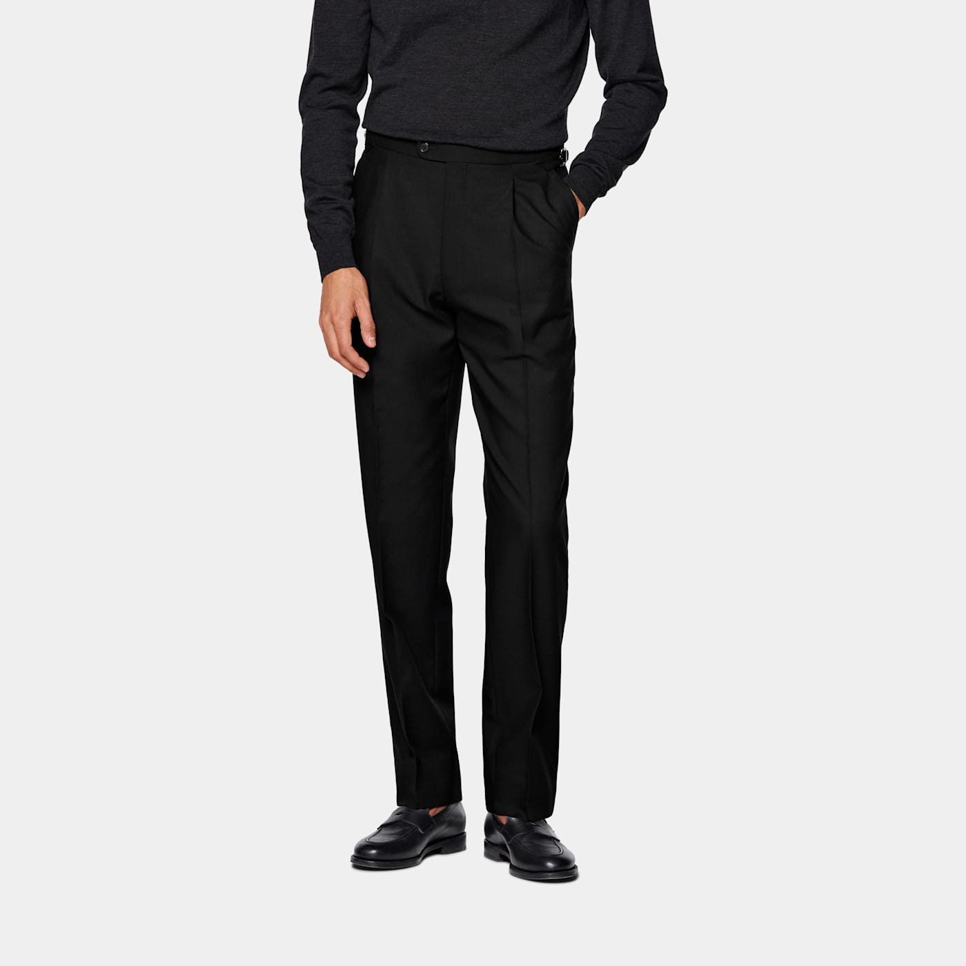 Suitsupply Black Wide Leg Tapered Suit Trousers