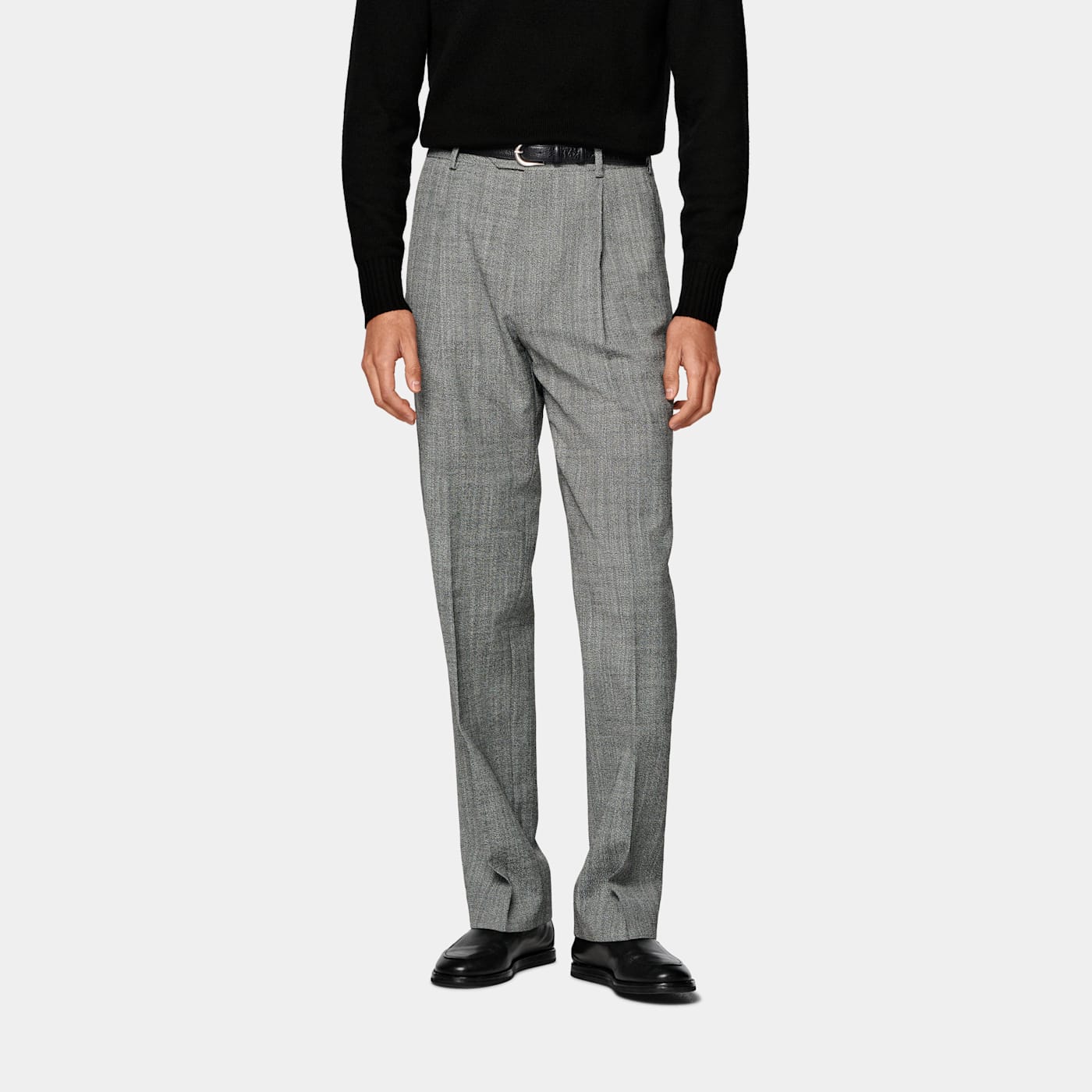 Suitsupply Black Wide Leg Straight Trousers In Gray