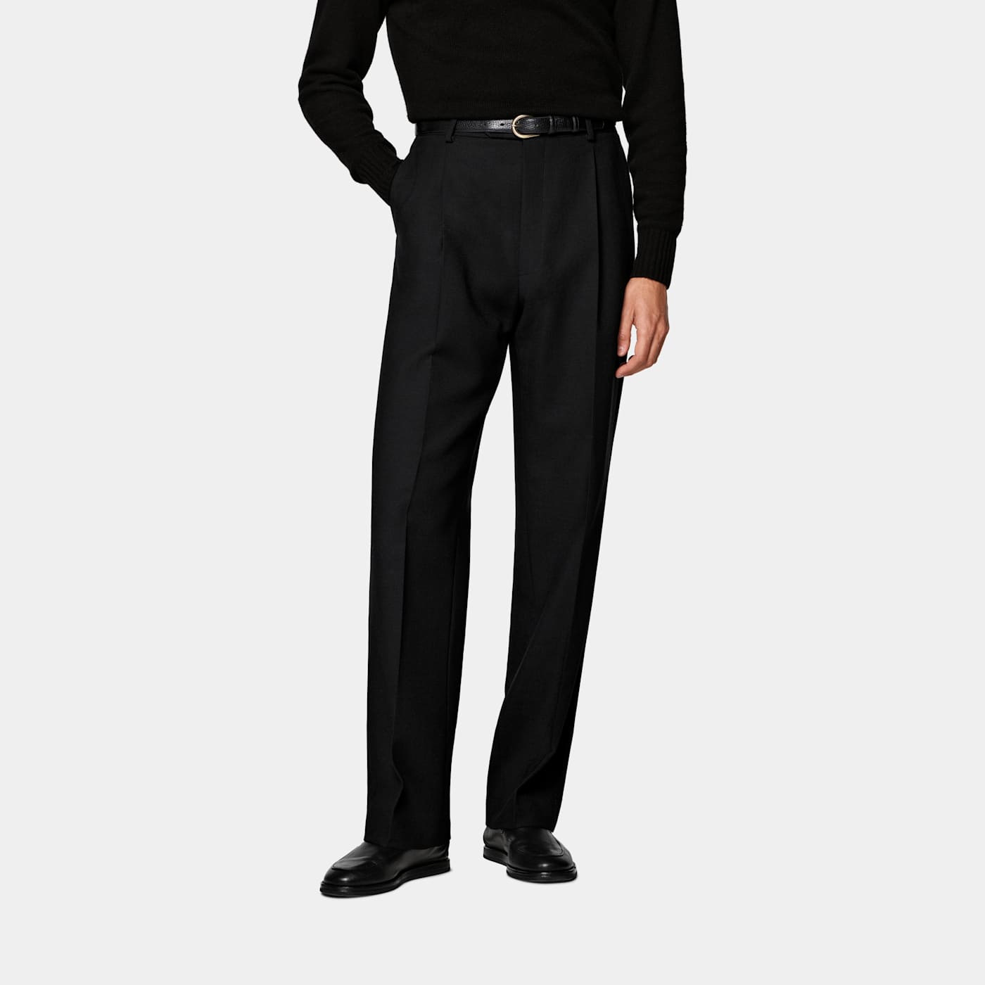 Suitsupply Black Wide Leg Straight Trousers