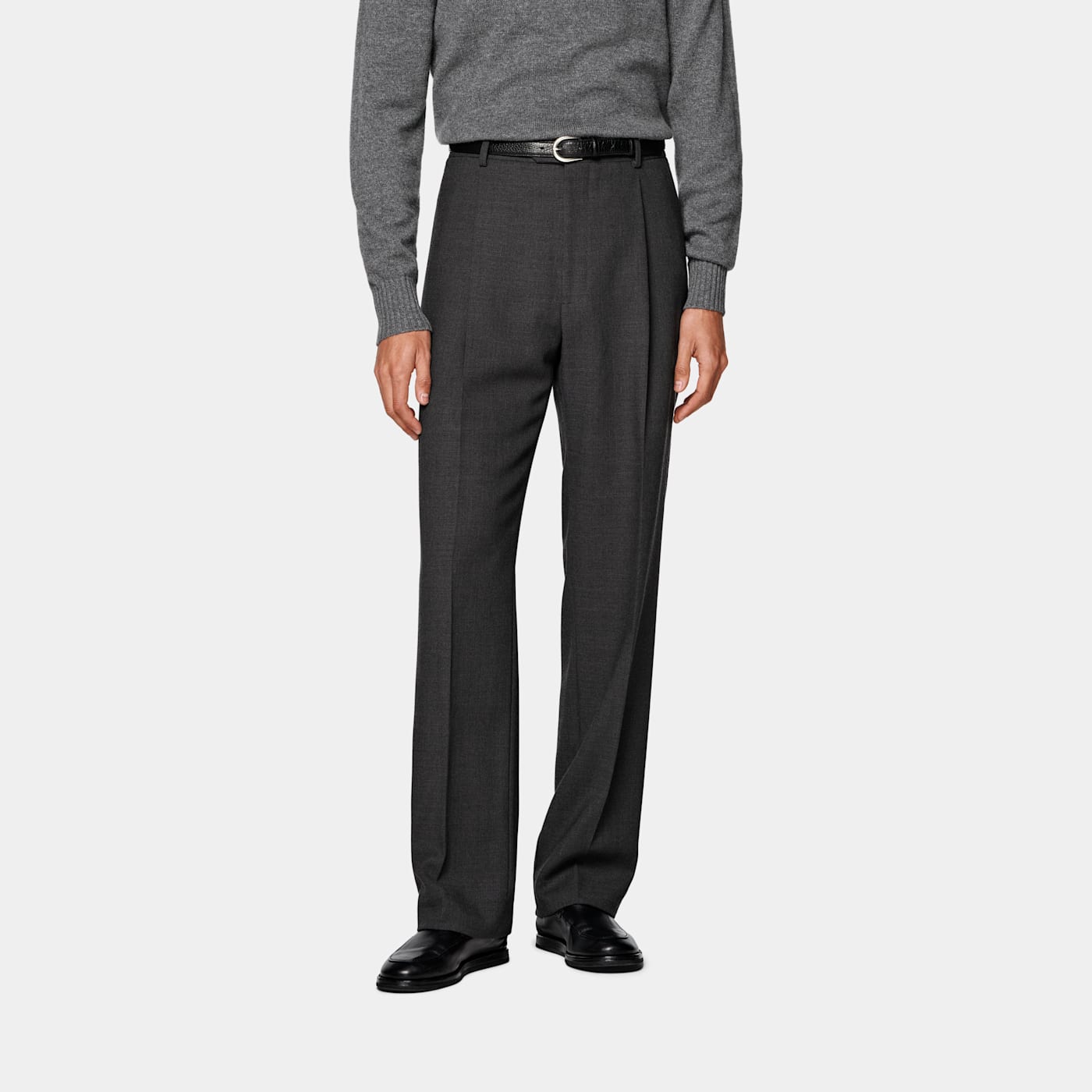 Suitsupply Dark Grey Wide Leg Straight Trousers In Gray