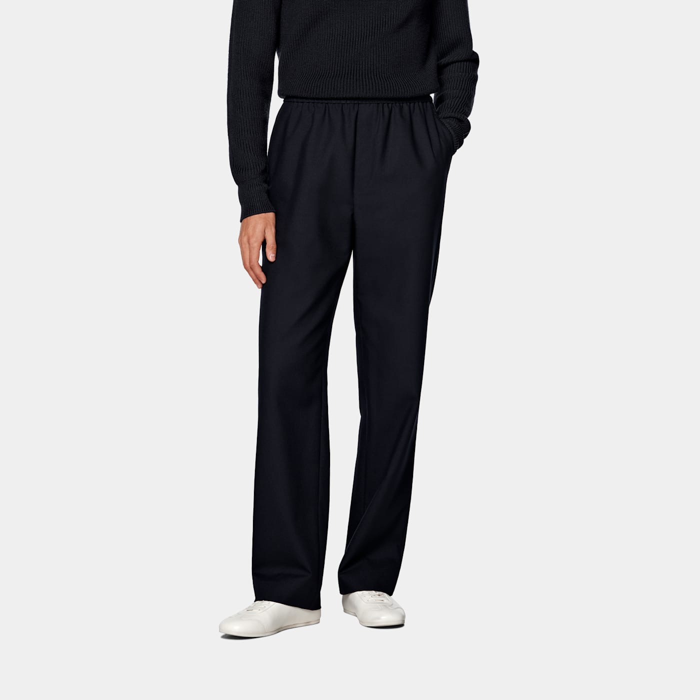 Suitsupply Navy Wide Leg Straight Trousers In Black