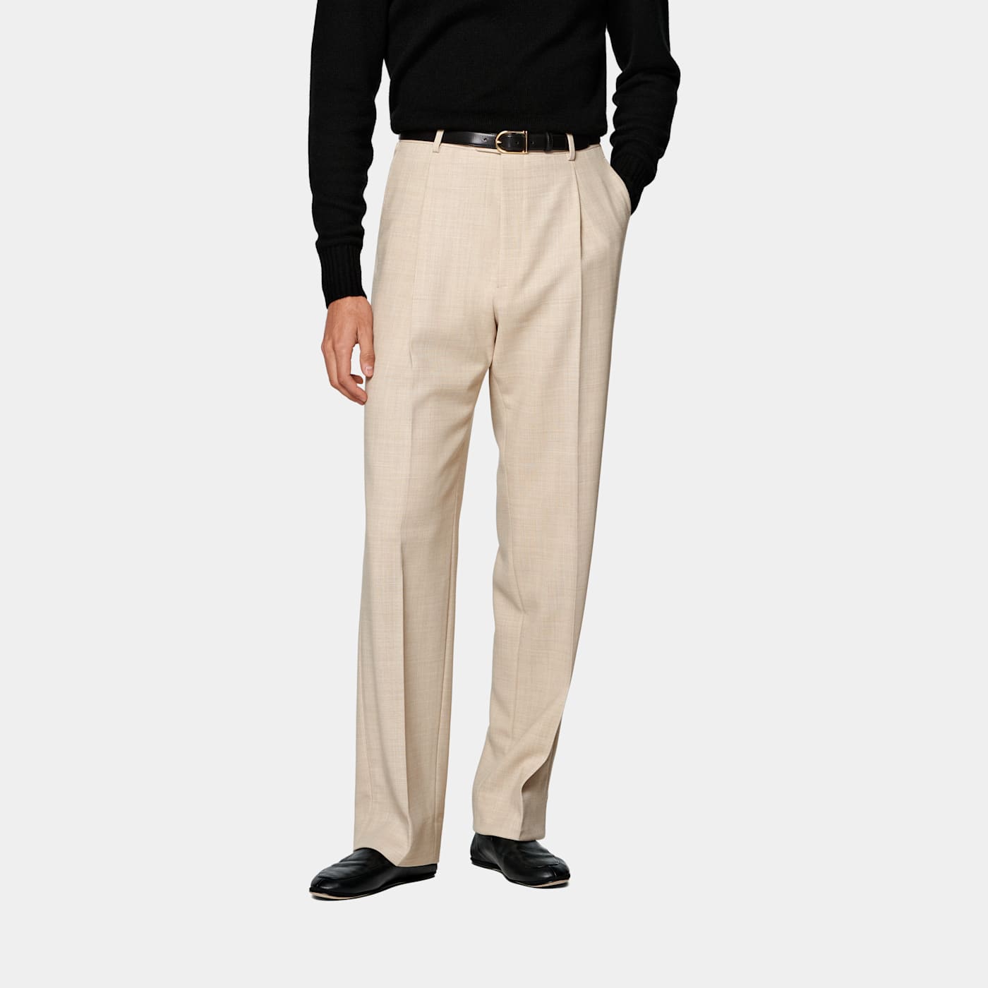 Suitsupply Light Brown Wide Leg Straight Trousers
