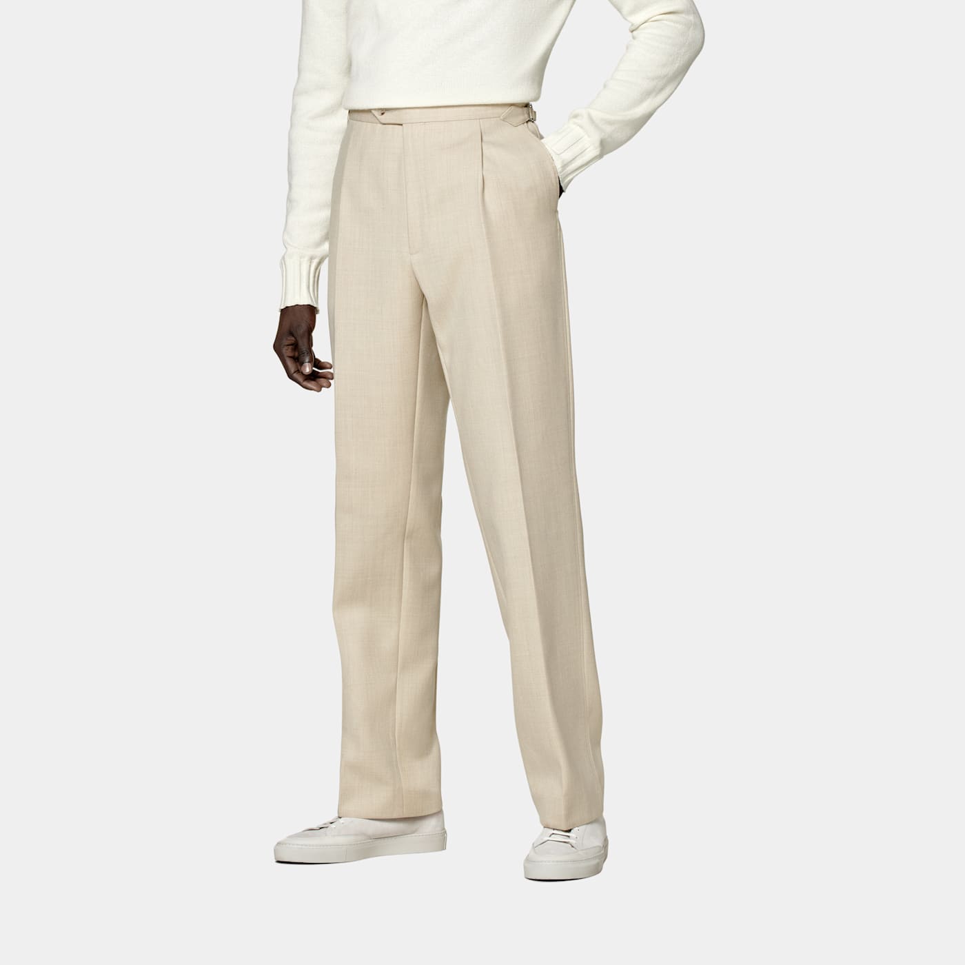 Suitsupply Sand Wide Leg Straight Pants In Neutral
