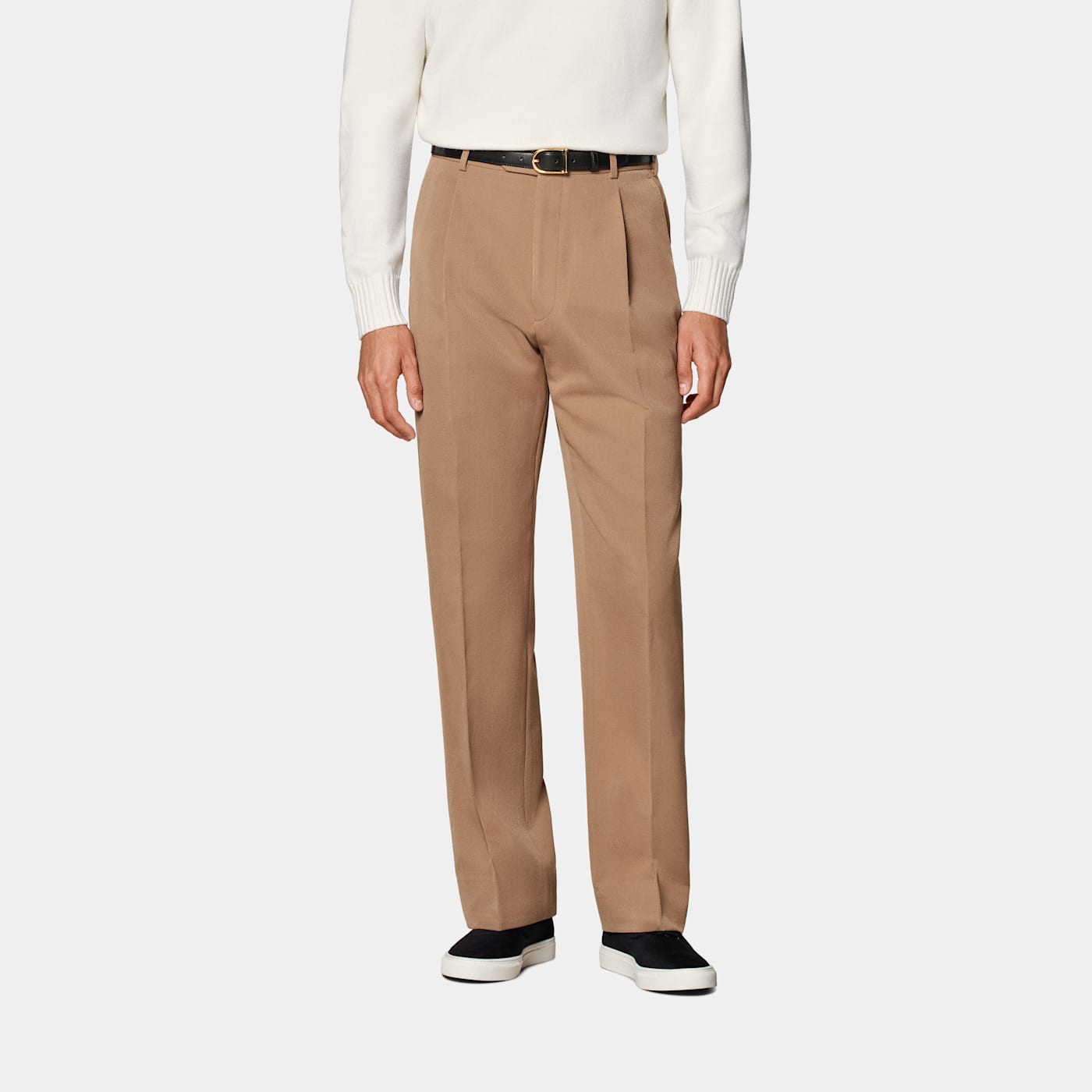 Suitsupply Mid Brown Wide Leg Straight Trousers