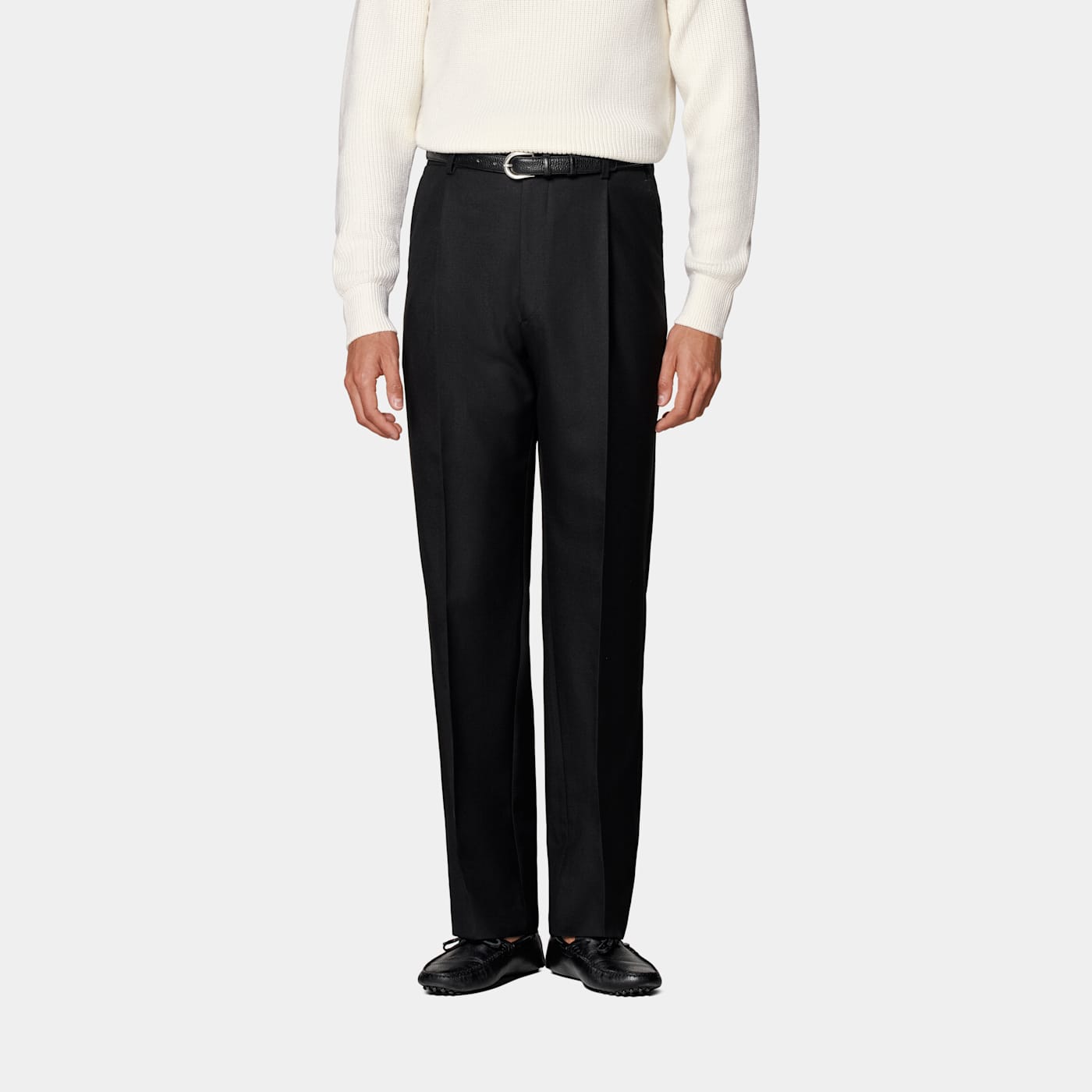 Suitsupply Black Wide Leg Straight Trousers