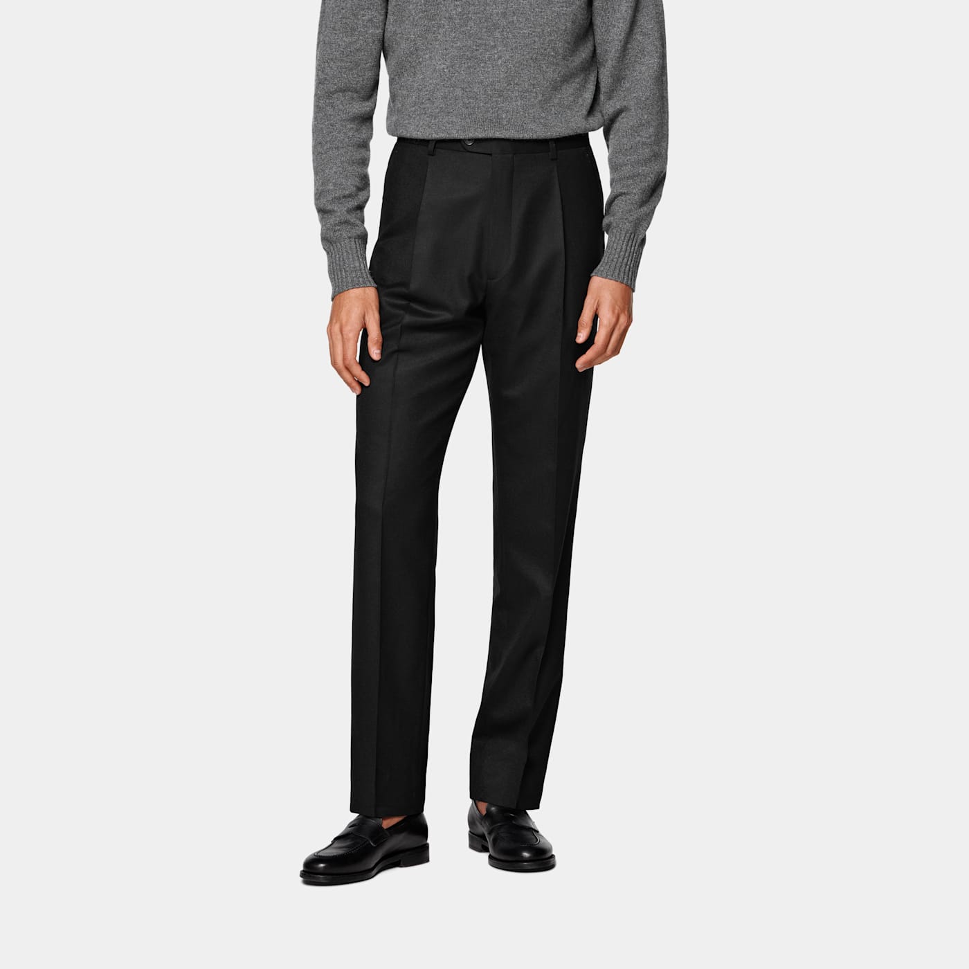 Suitsupply Black Wide Leg Tapered Suit Trousers