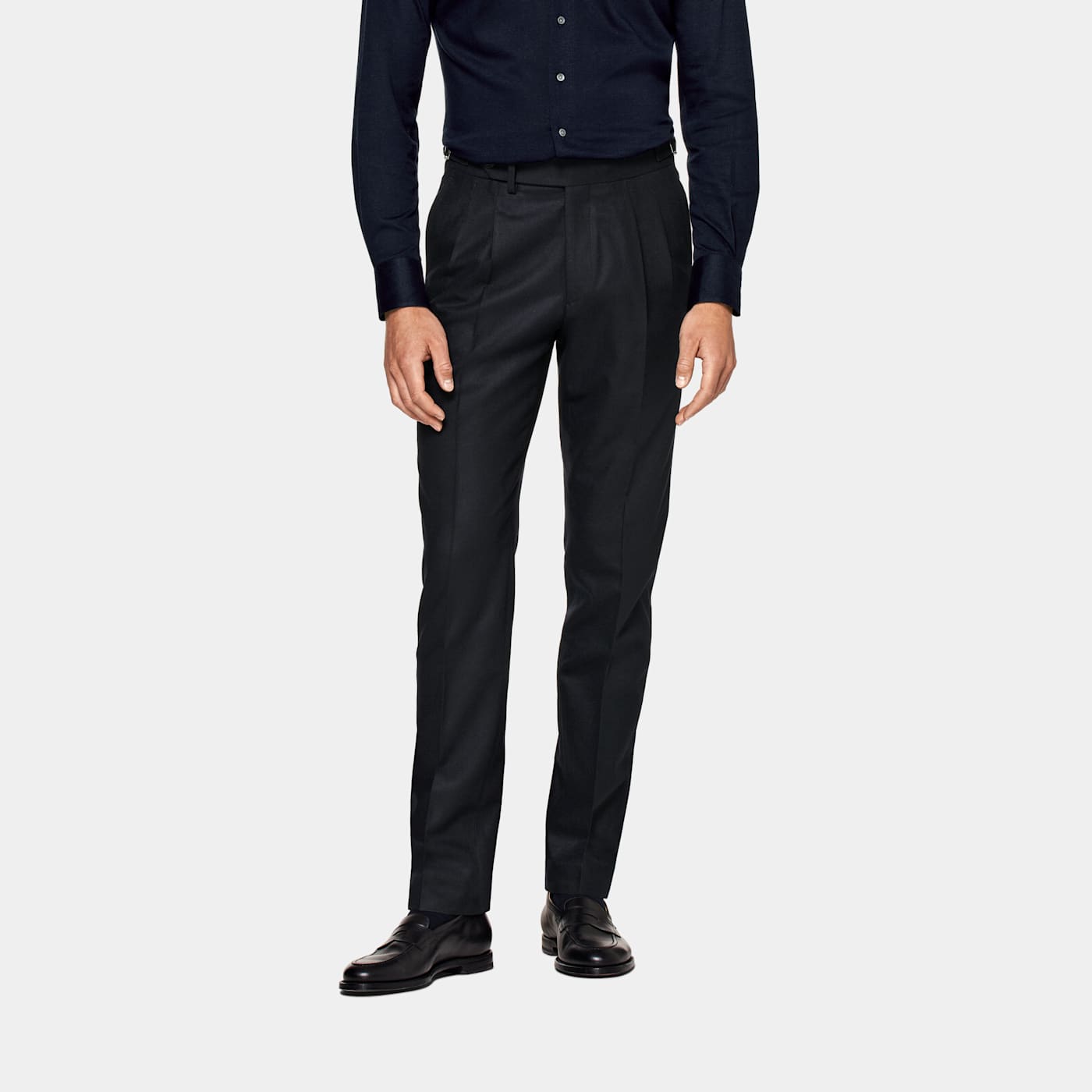 Suitsupply Navy Pleated Braddon Pants In Black