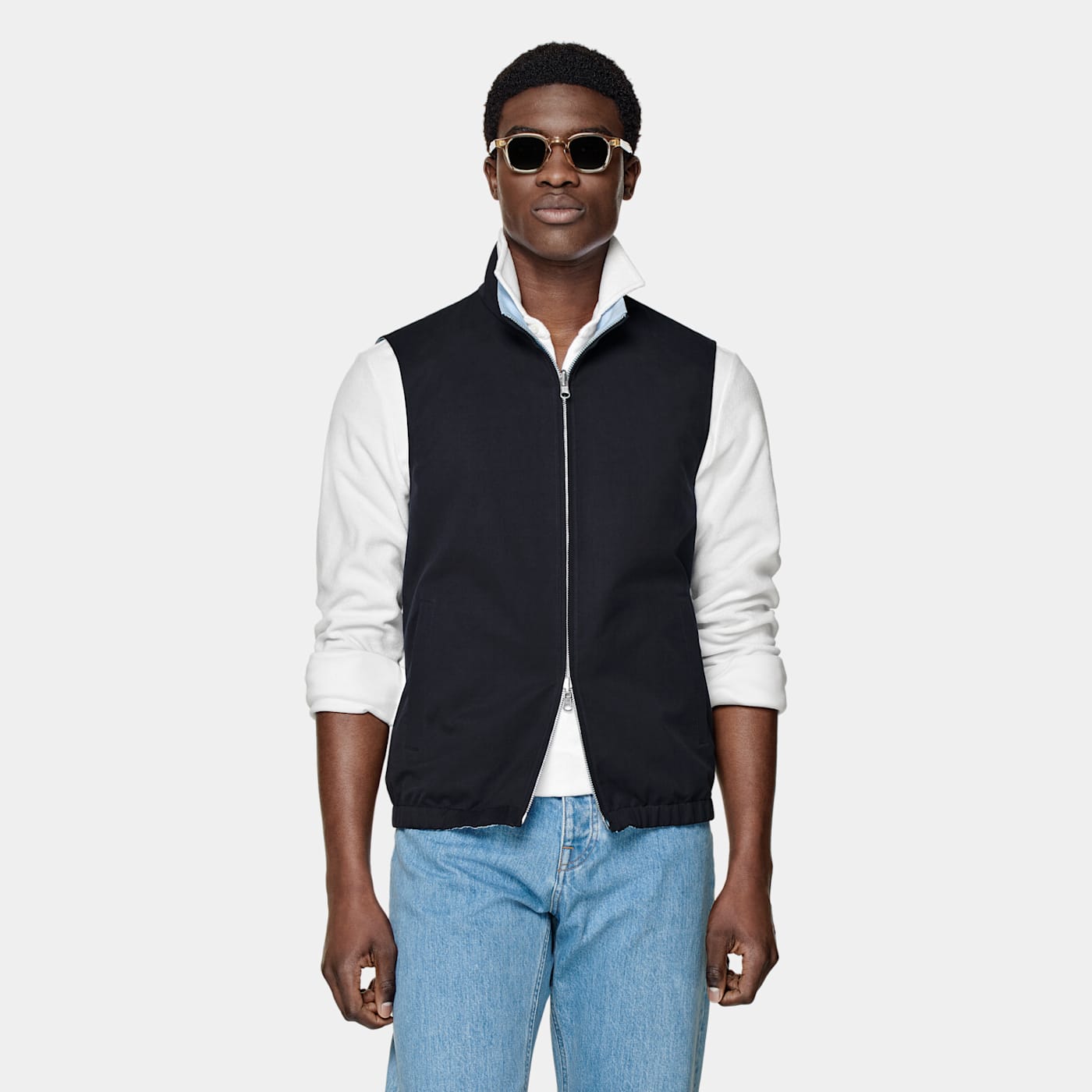 Suitsupply Navy & Light Blue Reversible Vest In Black