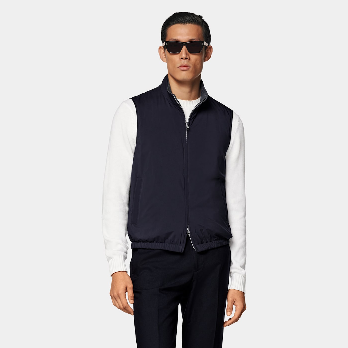 Suitsupply Navy Reversible Light Padded Zip Vest
