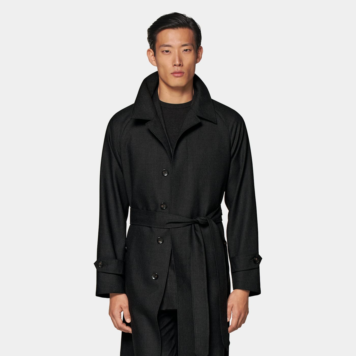 Suitsupply Dark Grey Belted Trench Coat In Black