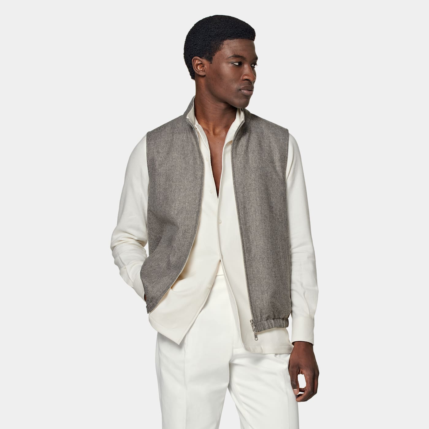 Suitsupply Taupe & Off-white Reversible Vest In Gray