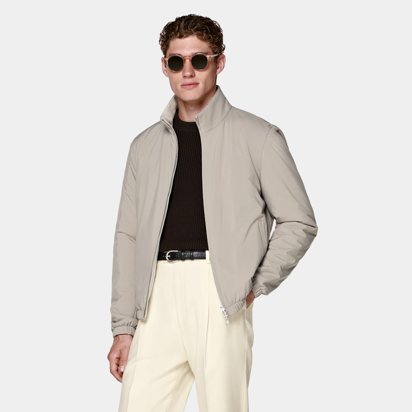 Suitsupply Taupe Reversible Bomber Jacket