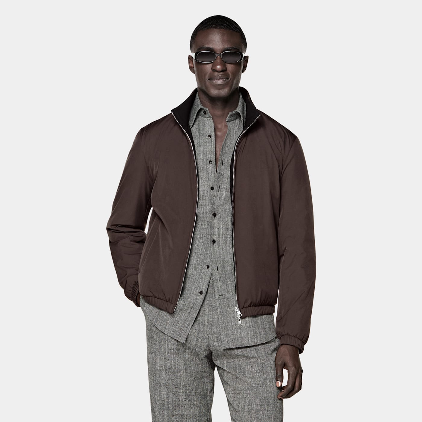 Suitsupply Dark Brown Reversible Bomber Jacket In Brown