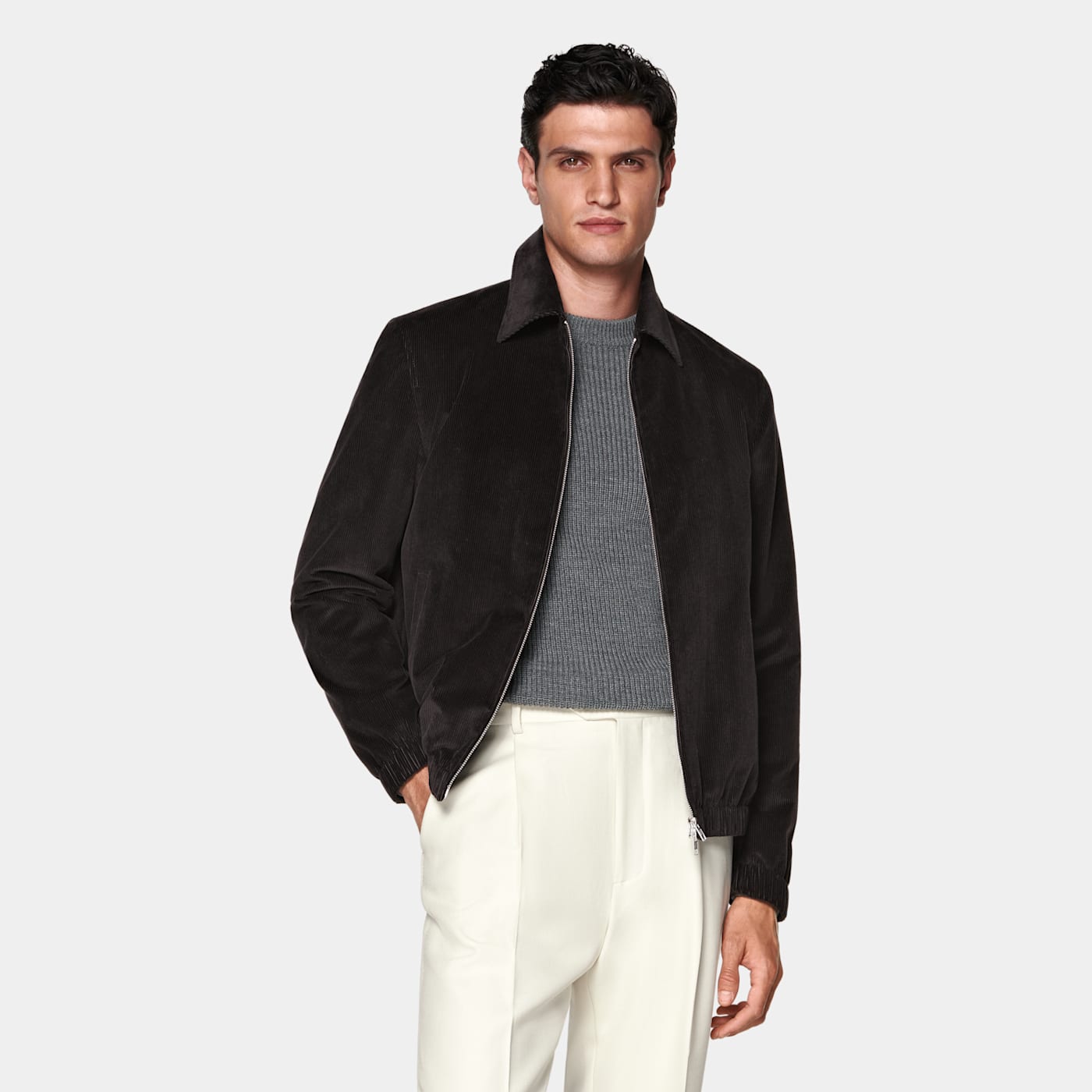 Suitsupply Dark Brown Corduroy Bomber Jacket In Brown
