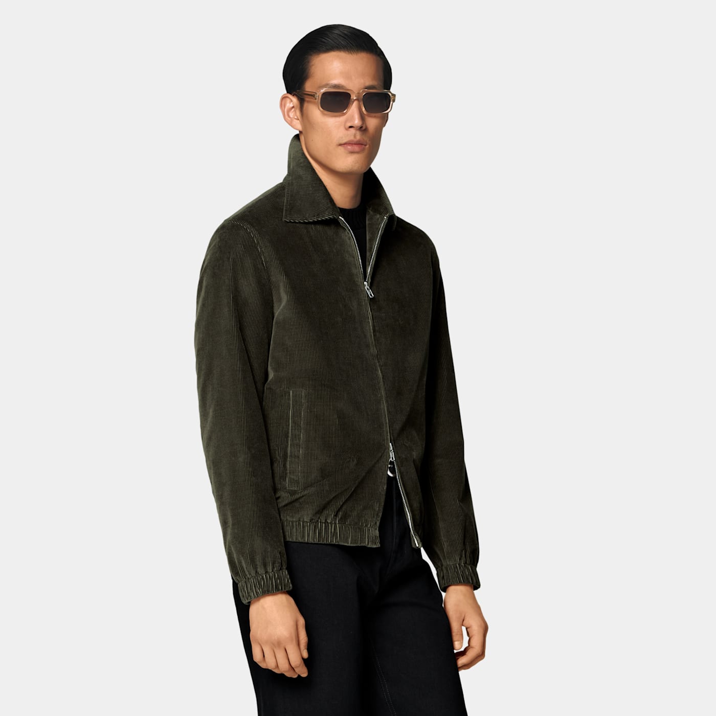 Suitsupply Dark Green Corduroy Bomber Jacket In Green