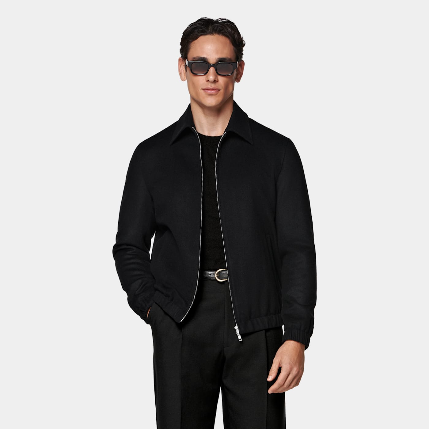 Suitsupply Black Ribbed Zip Cardigan In Black