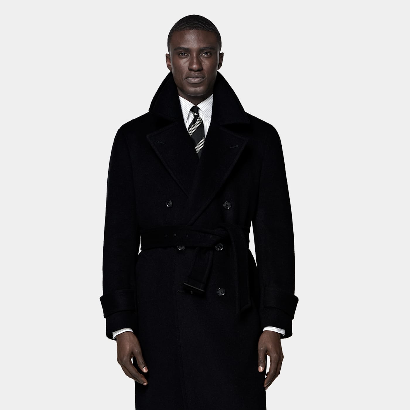 Suitsupply Black Belted Overcoat In Multi