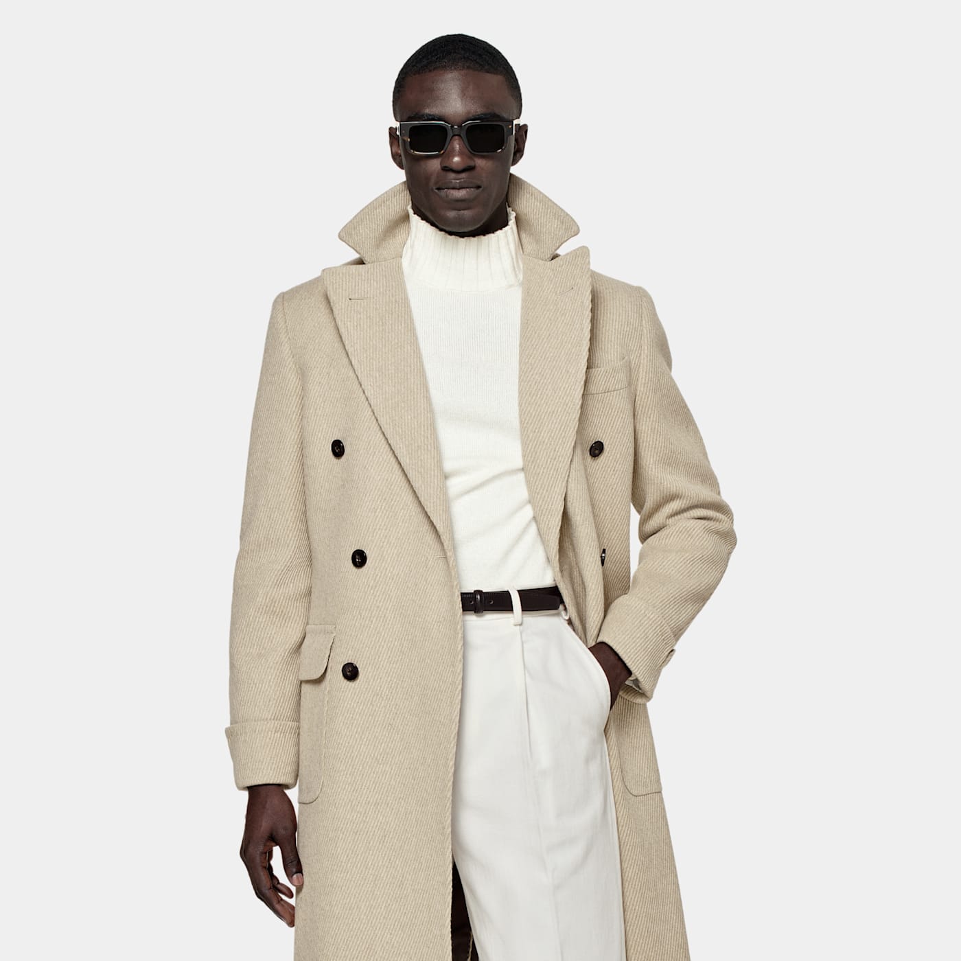 Suitsupply Light Brown Twill Polo Coat In Neutral