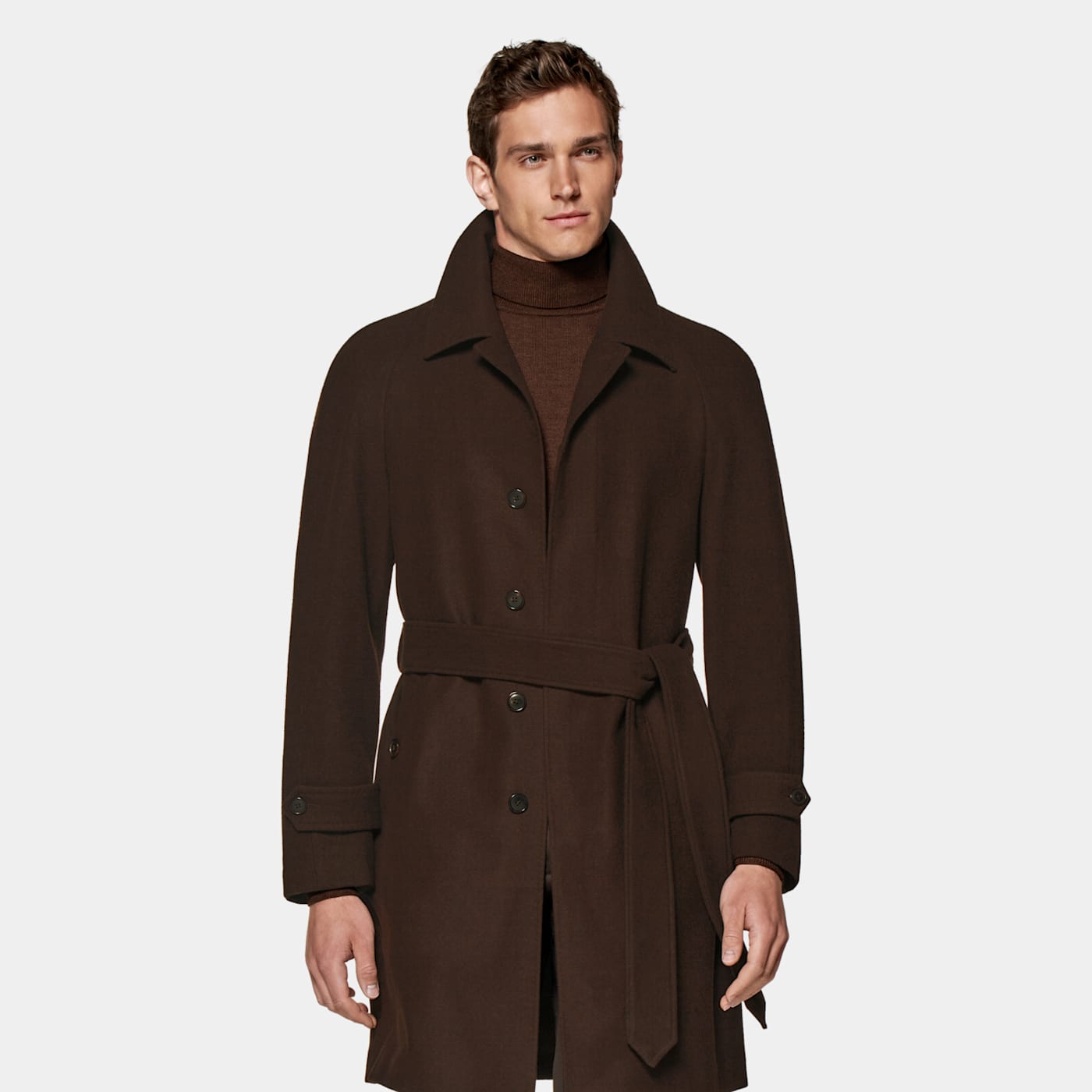 Suitsupply Dark Brown Belted Overcoat