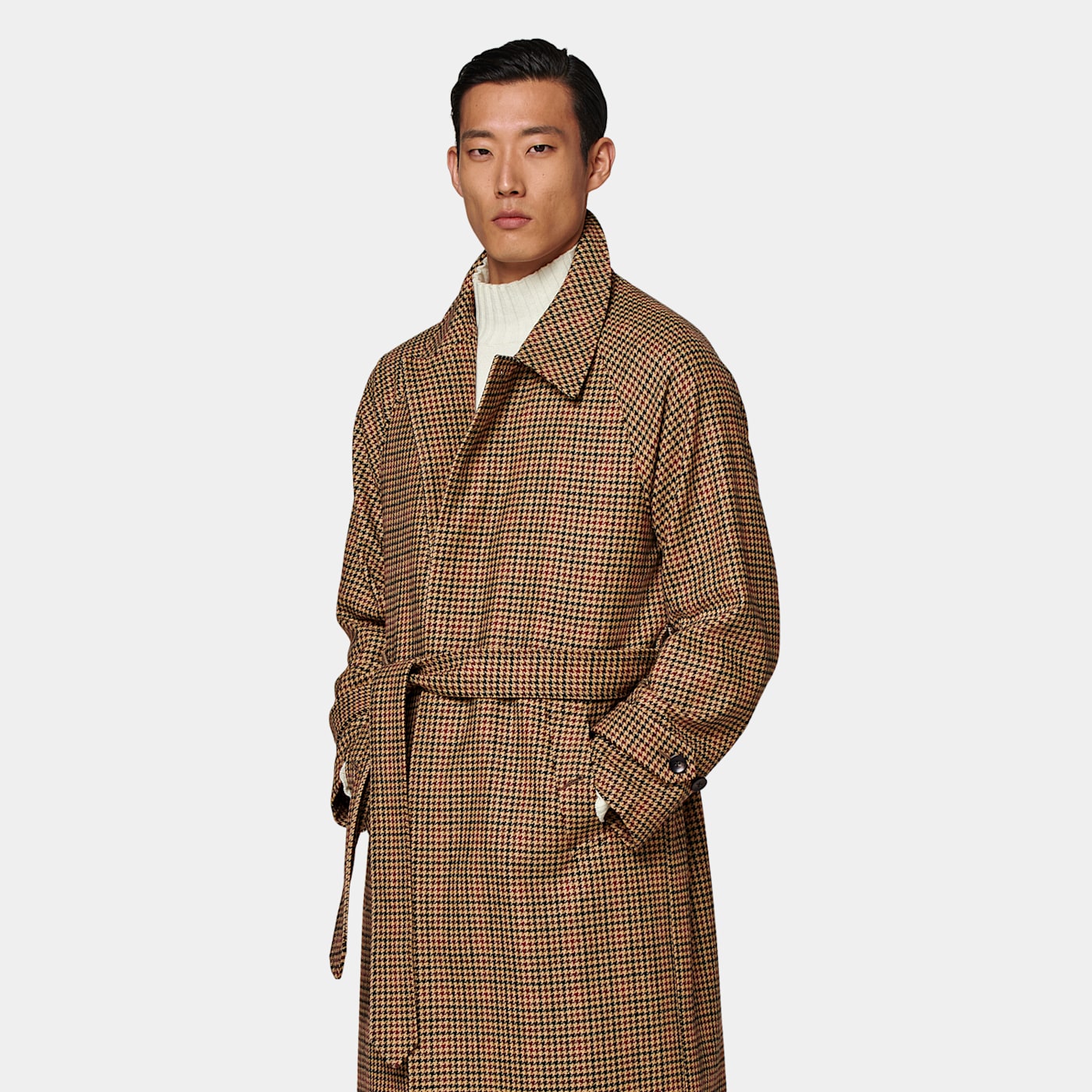 Suitsupply Brown & Red Checked Belted Overcoat