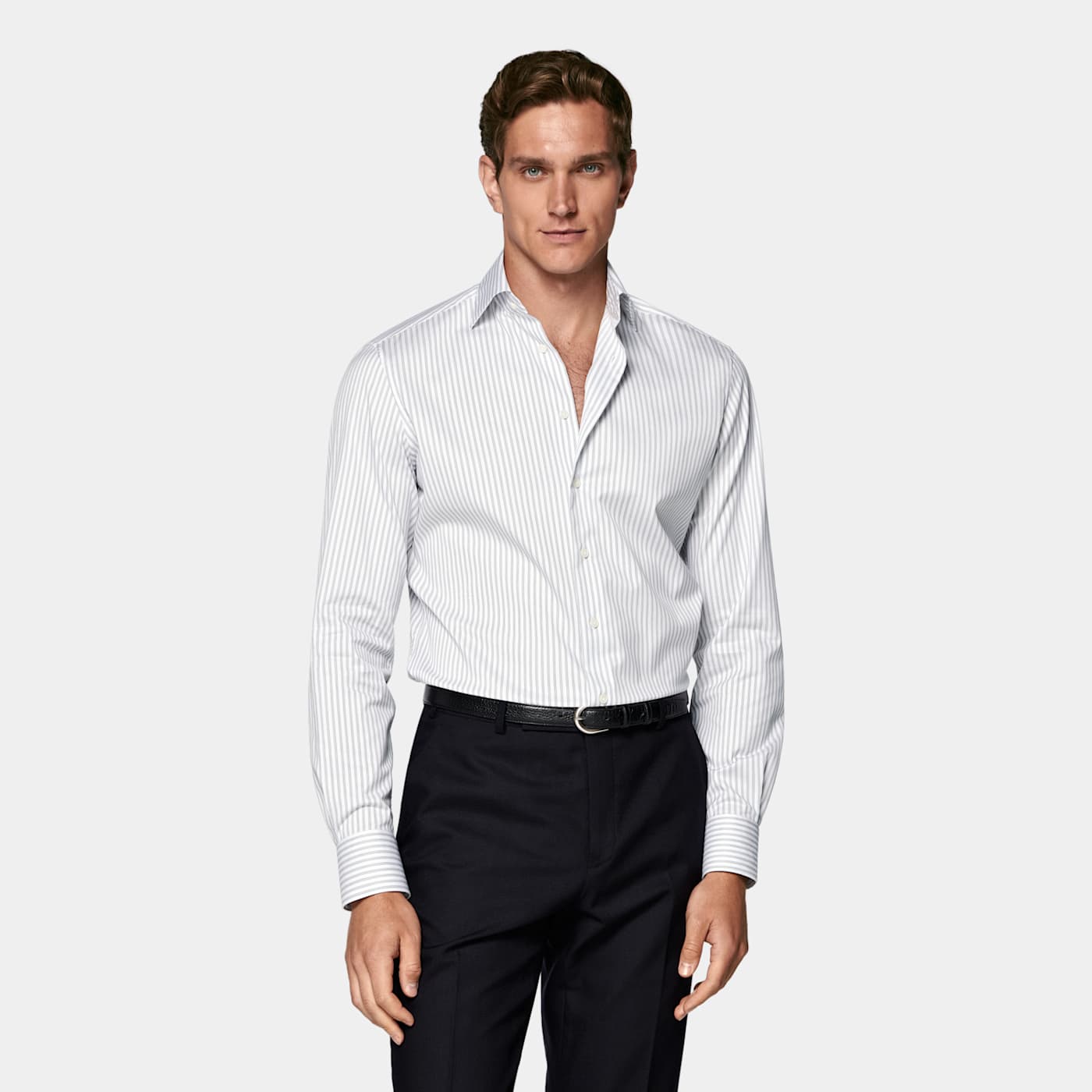 Suitsupply White Striped Point Collar Tailored Fit Shirt In White