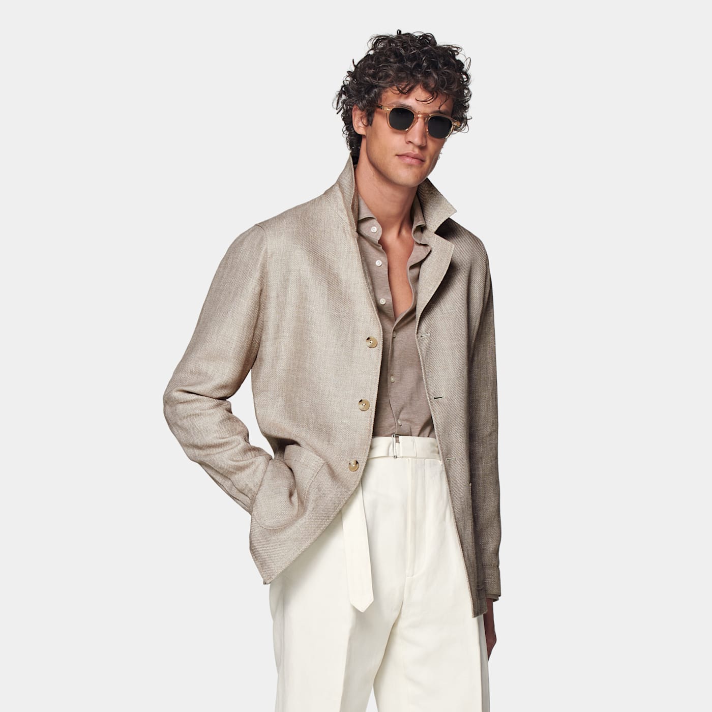 Suitsupply Mid Brown Relaxed Fit Shirt-jacket In White
