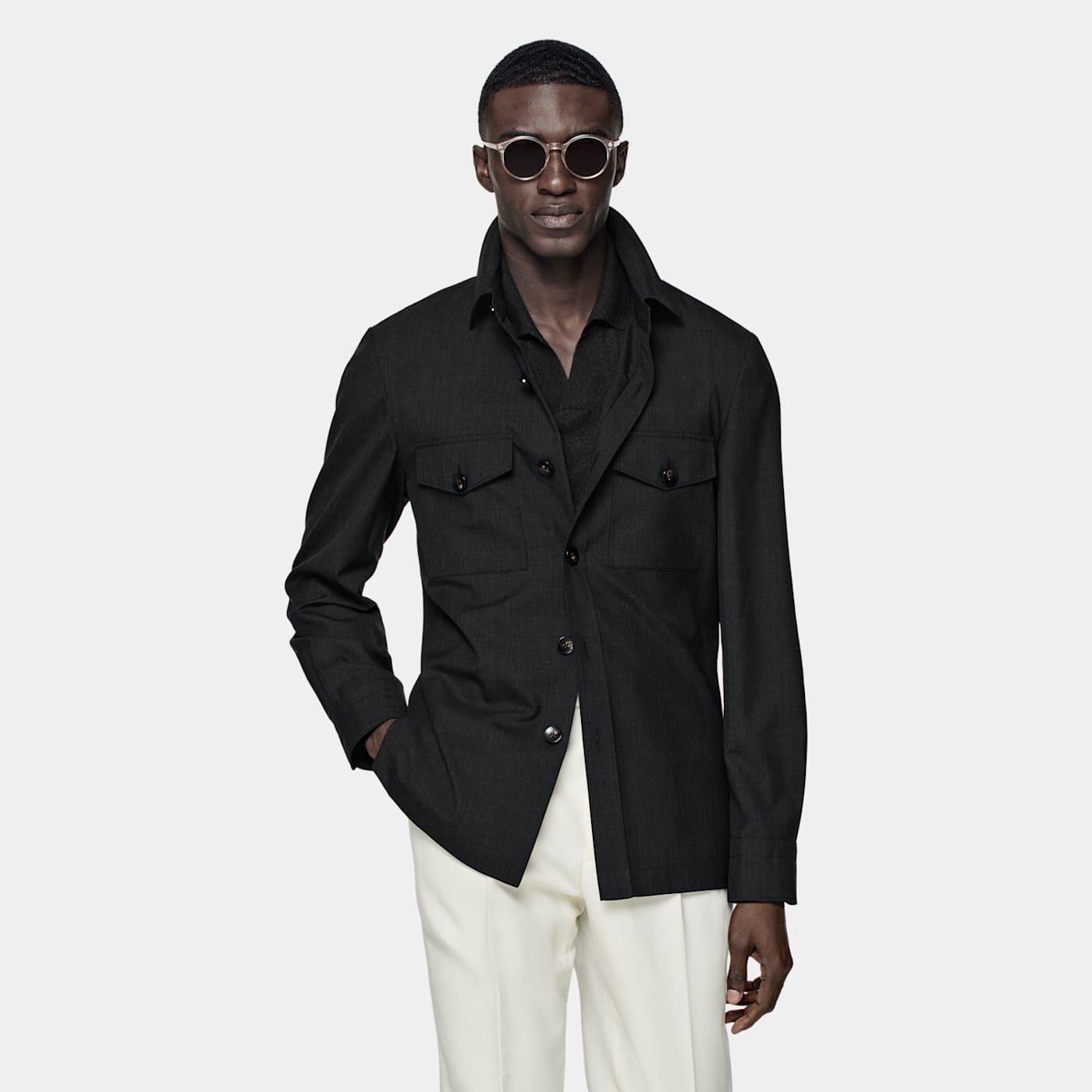 Suitsupply Dark Grey Relaxed Fit Shirt-jacket In Black
