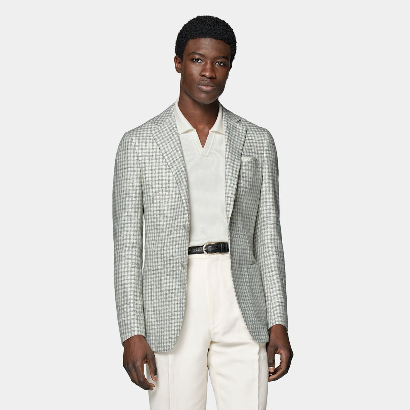 Suitsupply Light Grey Checked Tailored Fit Havana Blazer In Gray