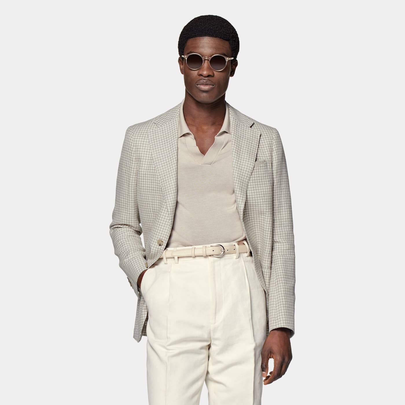 Suitsupply Light Brown Houndstooth Havana Blazer In Gray